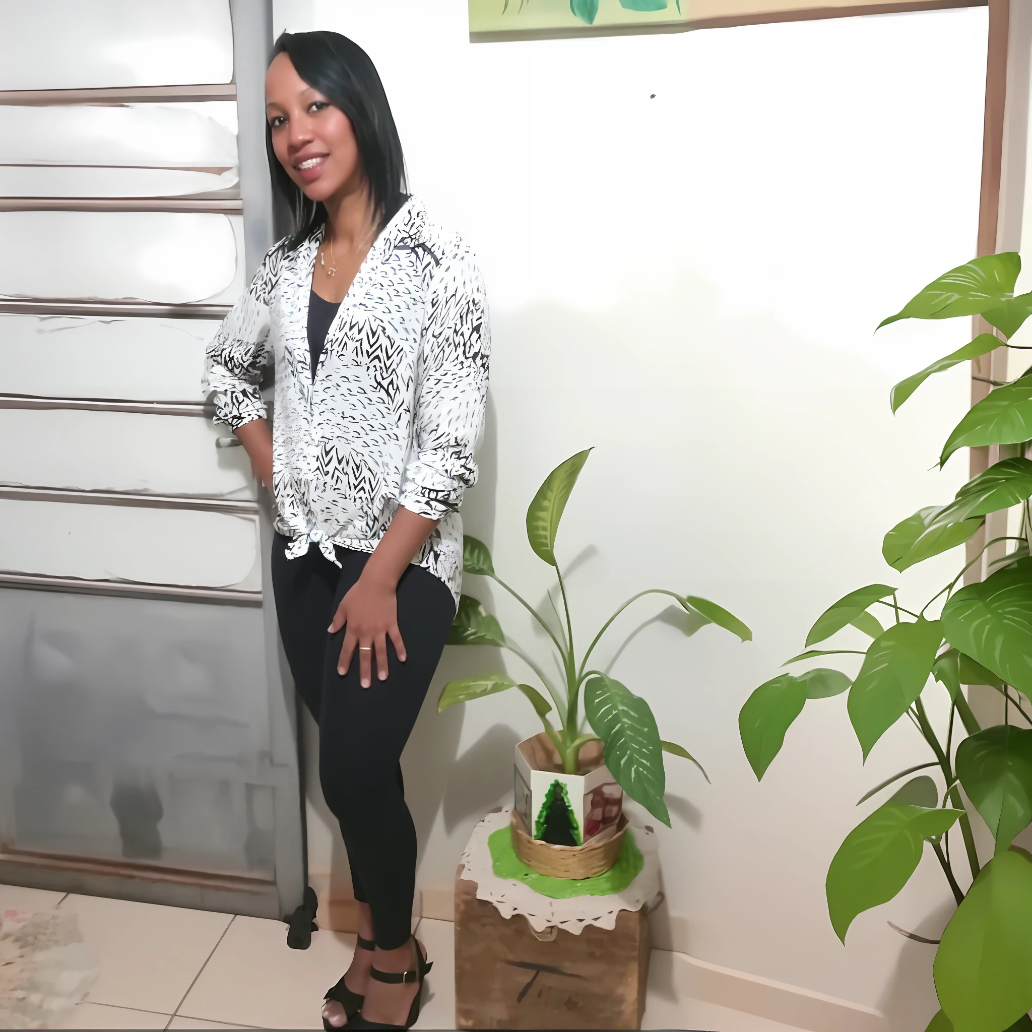 There is a woman standing in a room with a plant, profile picture, profile picture, photo taken in 2 0 2 0, full body photo, internal photo, Imane Anys, taken in 2 0 2 0, photo shoot, 30-year-old woman from Cuba, smooth in the background, taken in the early 2020 forest