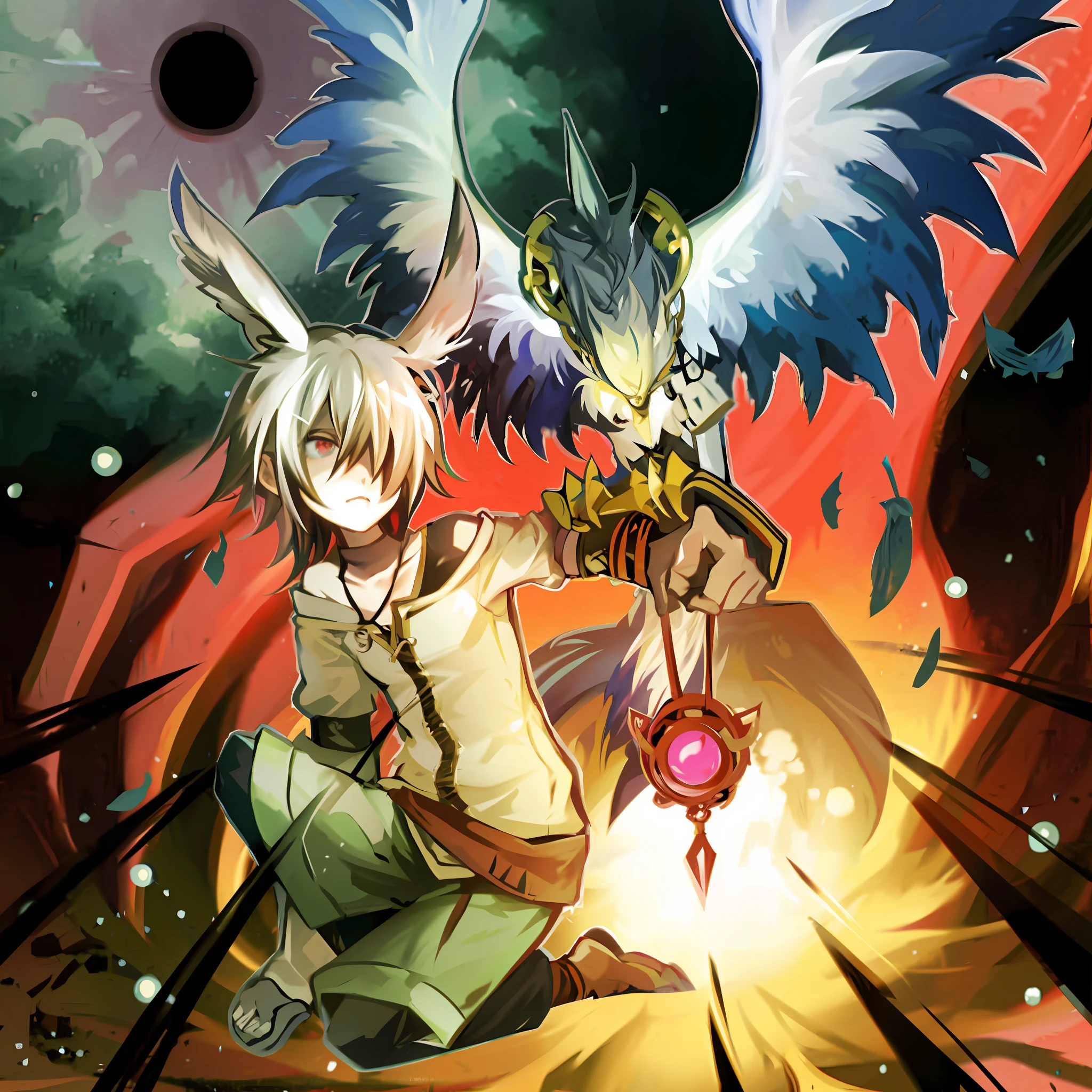 anime - style image of two male characters fighting with a sword, kemono, epic anime style, epic anime fantasy, disgaea, anime in fantasy style, anime cover, anime fantasy illustration, pixiv contest winner, from touhou, game art!!, anime epic artwork, advanced digital anime art ”, chrono trigger guilty gear style, full color manga cover