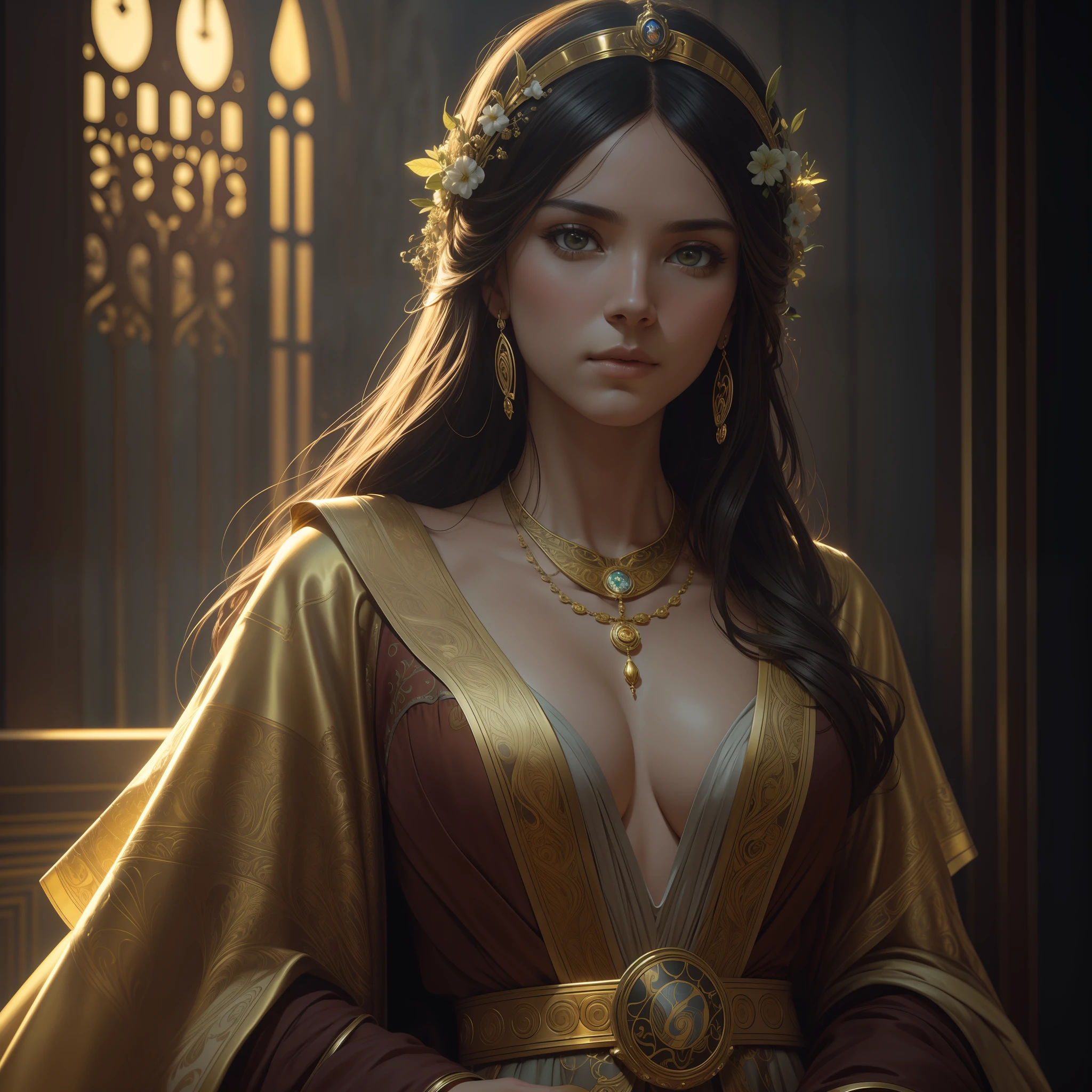 1 fantasy senario, digital art. trending on arstation and deviantart -n 9-8 hd wallpaper 4k ultra high detail hyper realistic detailed painting by greg rutkowski alphonse mucha gustav klimt 8:9 ratio golden hour intricate details award winning masterpiece fine portrait photography closeup face shot dramatic backlit smokey atmosphere octane unreal engine 5 sharp focus cinematic lighting cinestill 800mm lens depth