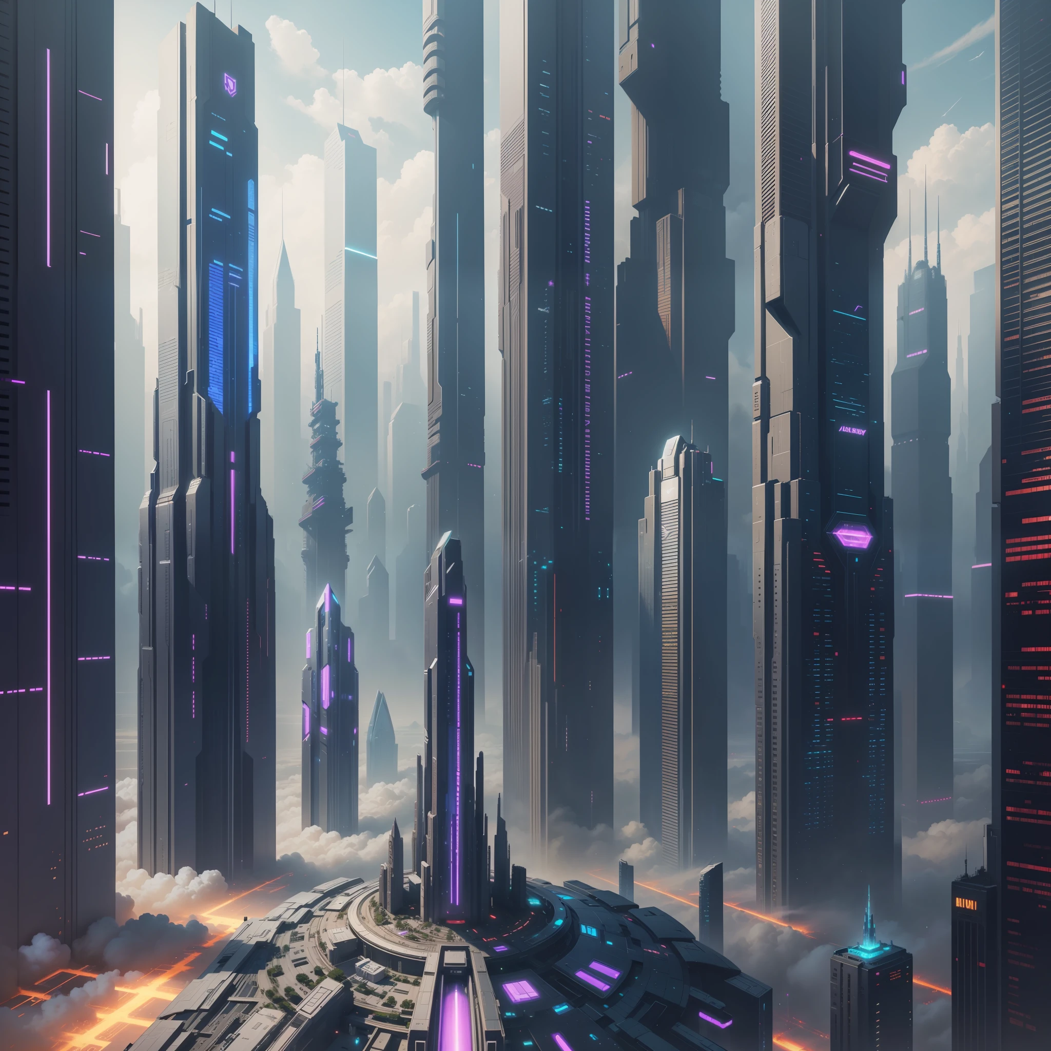 Cyberpunk futuristic world sci-fi skyscrapers universe top quality masterpiece futuristic city sky