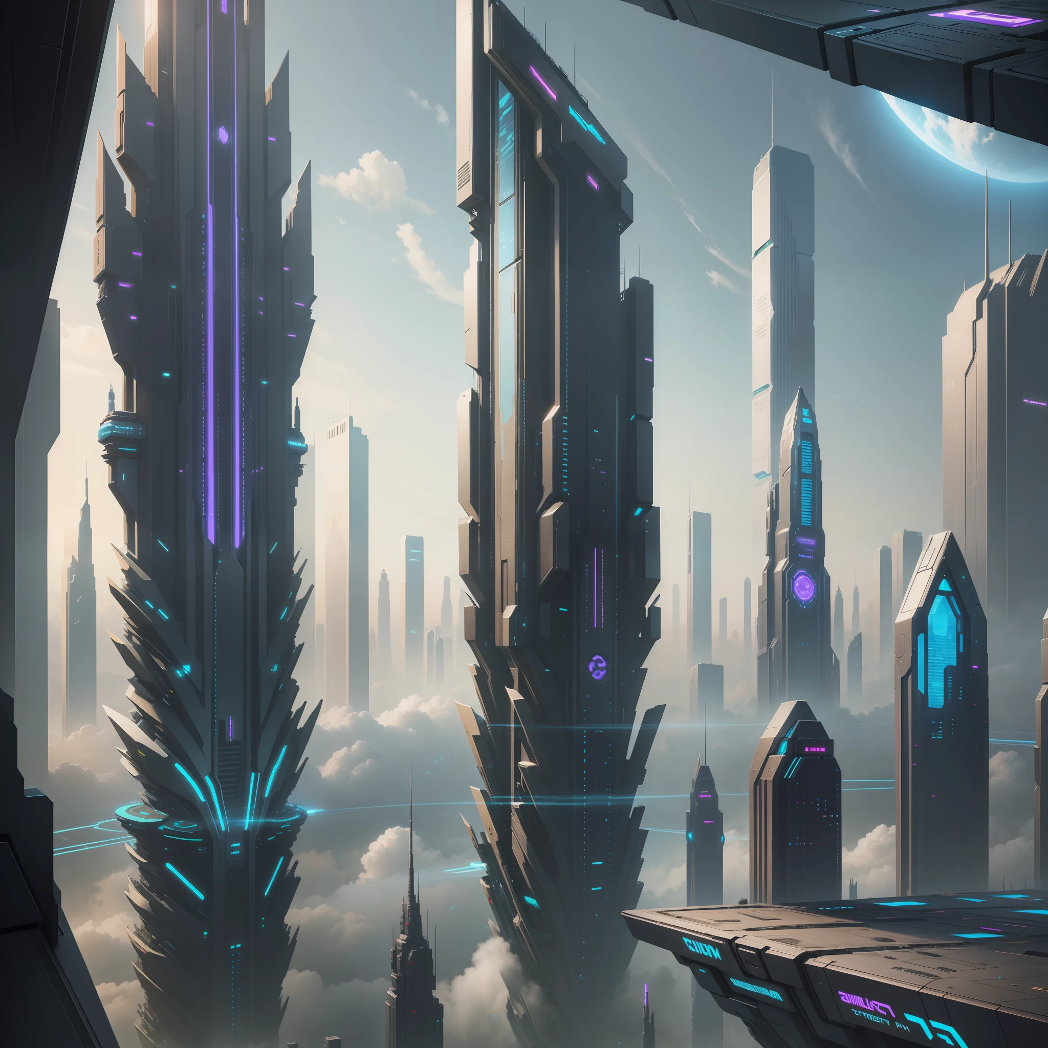 Cyberpunk futuristic world sci-fi skyscrapers universe top quality masterpiece futuristic city sky