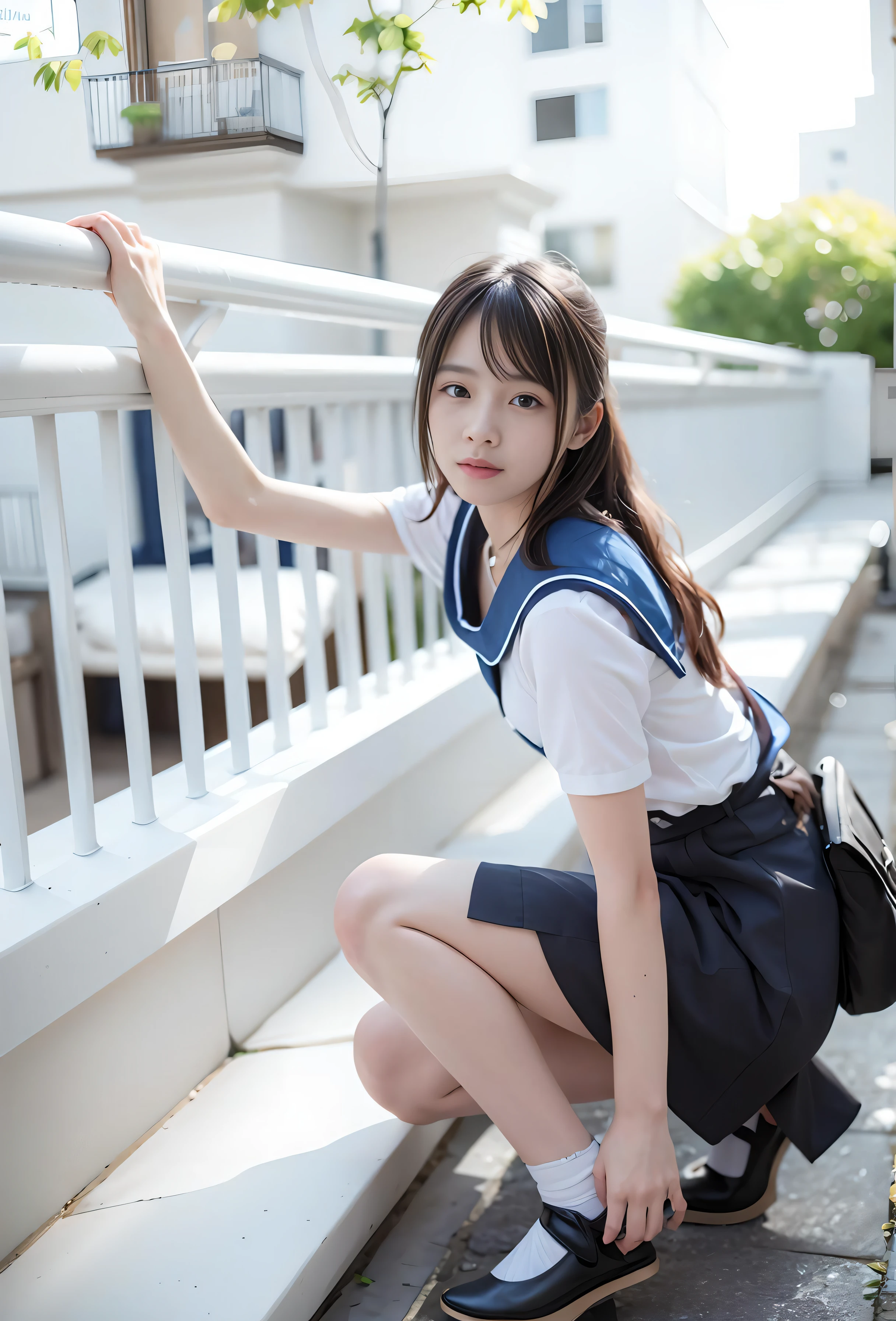 (((medium hair))), best quality, 8K, HDR, highres, absurdres:1.2, blurry background, bokeh:1.2, Photography, (RAW photo:1.2), (photorealistic:1.4), (masterpiece:1.3), (intricate details:1.2), 1girl, solo, japanese girl, delicate, beautiful detailed, (detailed eyes), (detailed facial features), petite, (((small breasts))), skin tight, (looking_at_viewer), from_front, (skinny), (best quality:1.4), (ultra highres:1.2), cinema light, (extreme detailed illustration), (lipgloss, best quality, ultra highres, depth of field, caustics, Broad lighting, natural shading, 85mm, f/1.4, ISO 200, 1/160s:0.75),1girl, solo, (((blue vest))) smile, school uniform, necklace,