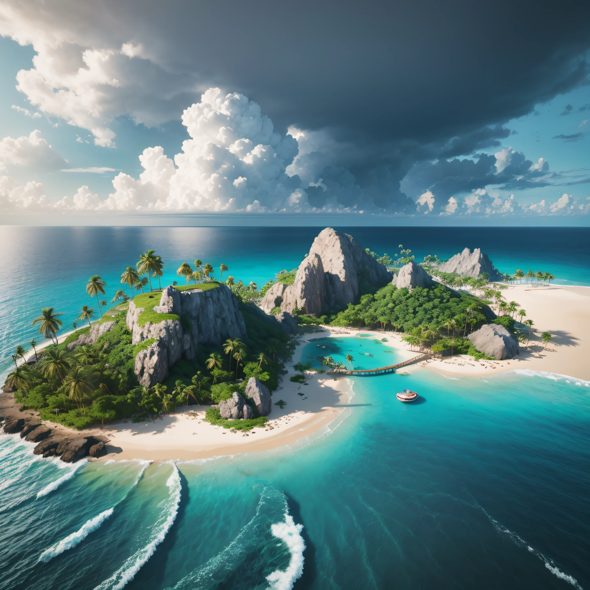 tropical island, storm, beautiful, smooth, sharp focus, 8k, octane render,