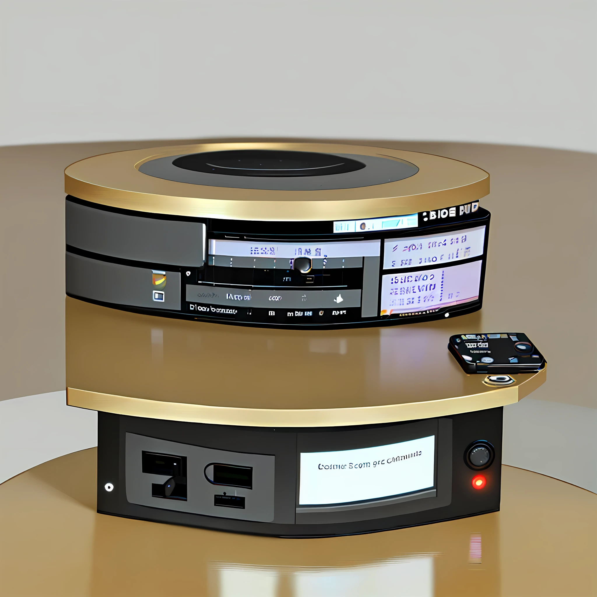 A mini voice recorder on the table, give the voice recorder on the table a close-up, the overall bright style.