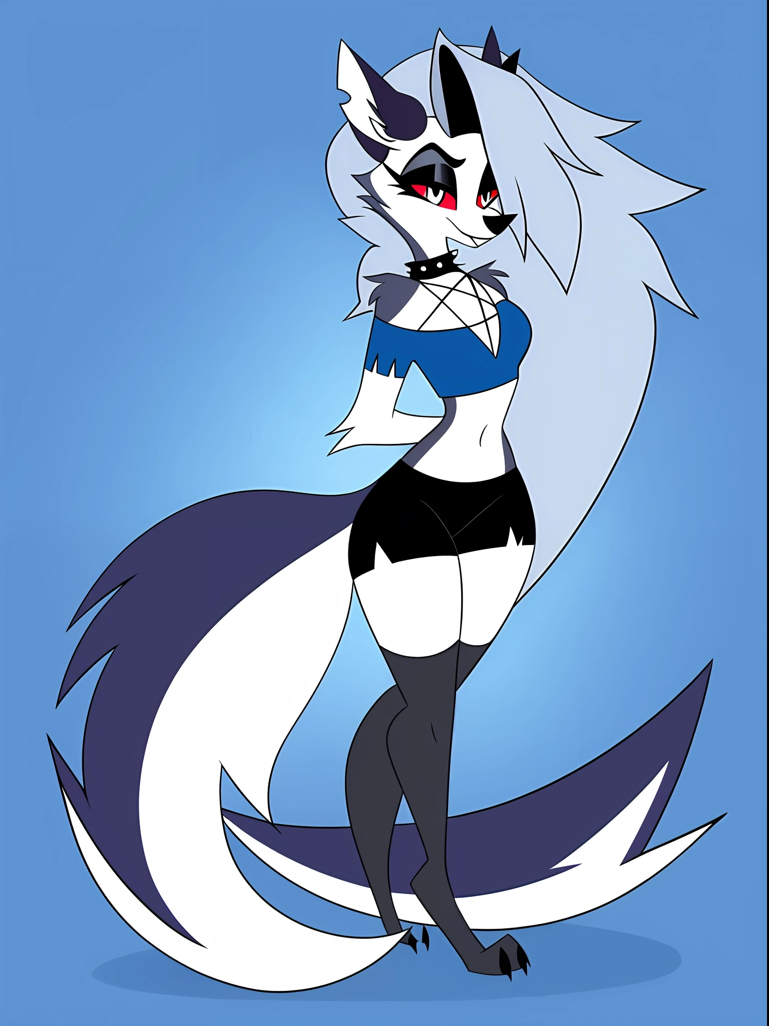 Loona by Helluva Boss, series accurate, blue fire background, blue fire skinny, ((Correct tail position),