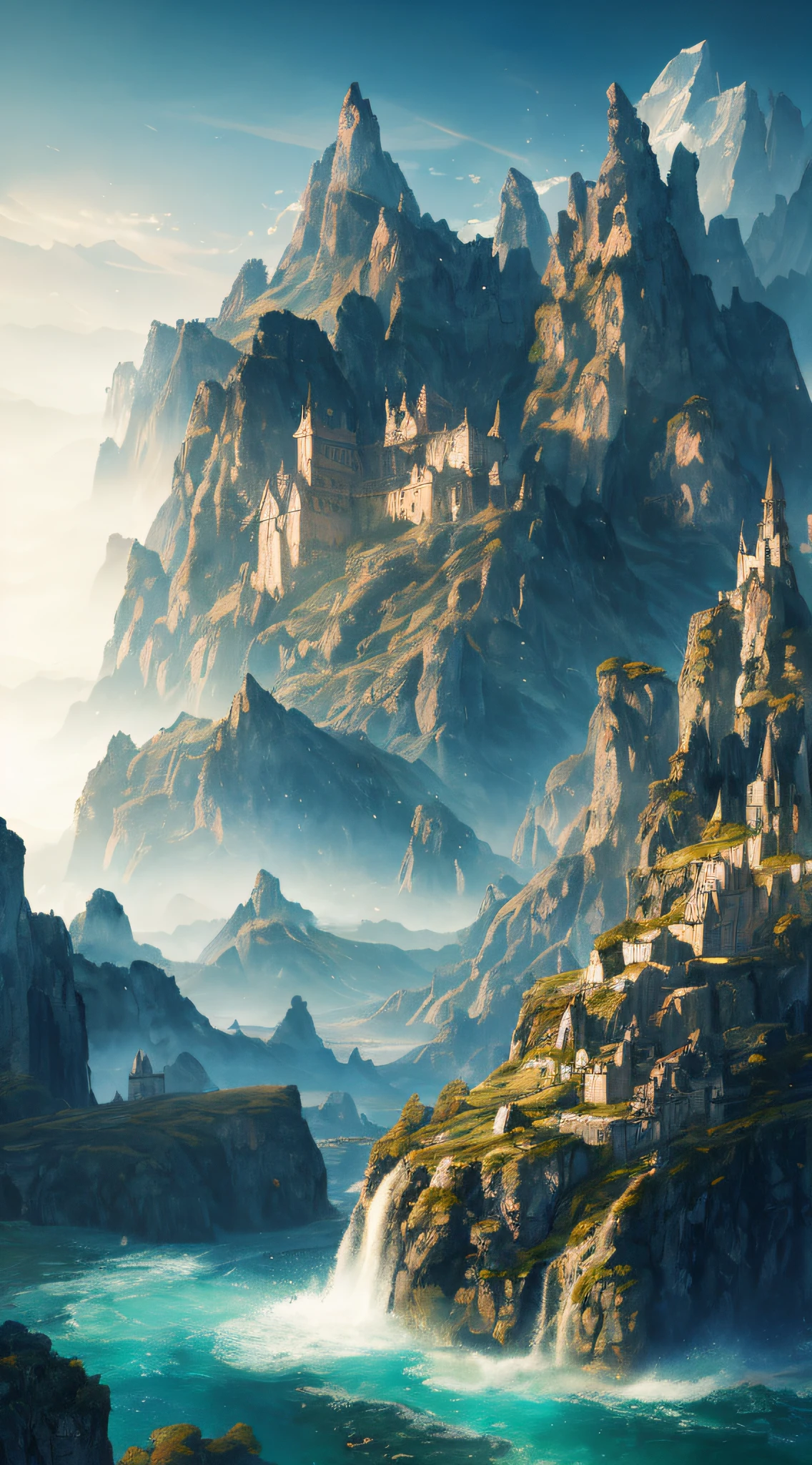 masterpiece, best quality, high quality, extremely detailed CG Unity 8k wallpaper, landscape, outdoor, sky, no humans, mountain, landscape, water, tree, blue sky, waterfall, cliff, nature, lake, river, cloudy sky, award-winning photography, background blur, depth of field, HDR, blooming, color difference, realism, very detailed, artstation trend, CGSociety, intricate, HDR
Amazing technology. The center of the picture was replaced by a very tall magic tower