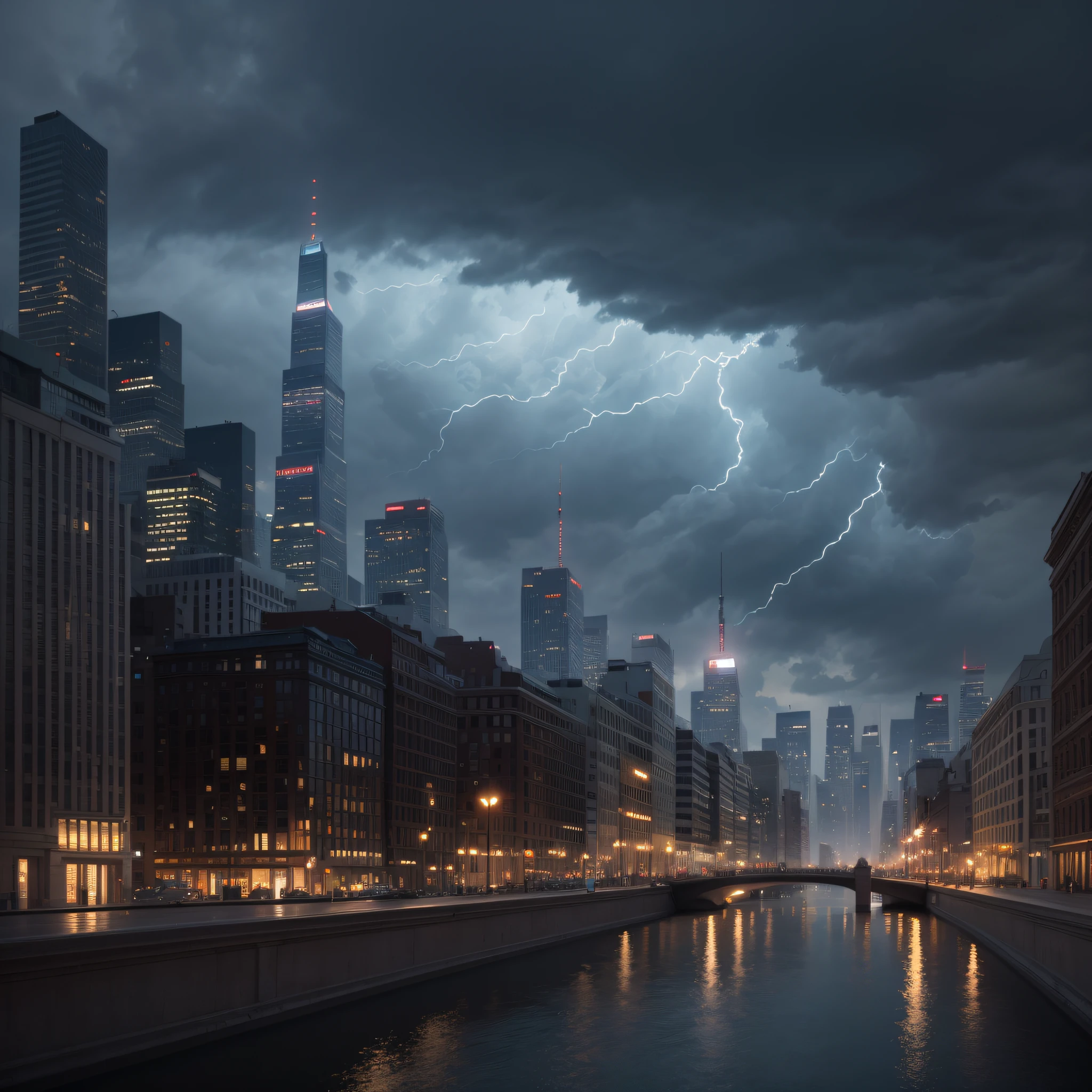storm, beautiful city landscape, smooth, sharp focus, 8k, octane render,