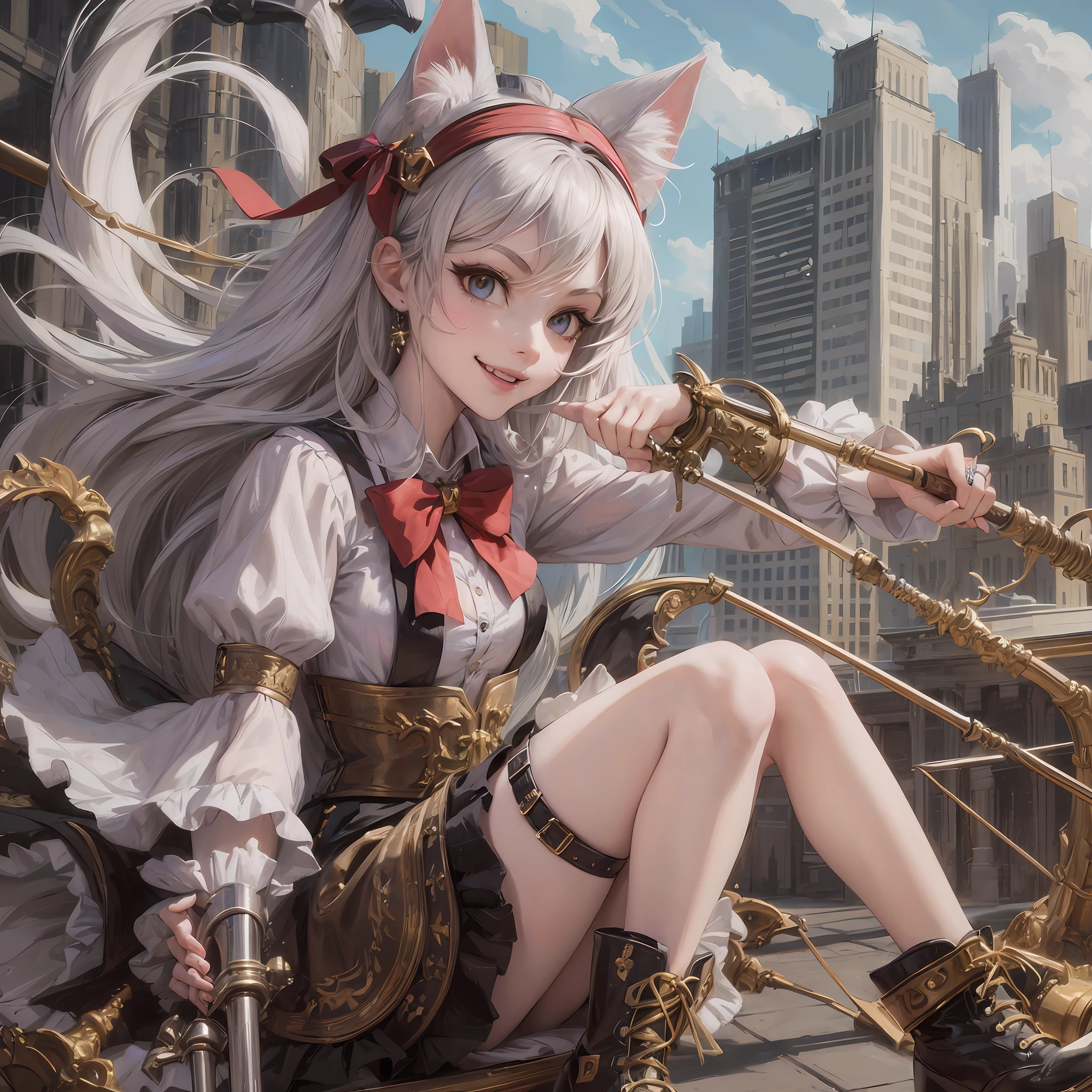 anime girl sitting on a bridge with a cat's head on her arm, guweiz on pixiv artstation, detailed key anime art, guweiz on artstation pixiv, trending on artstation pixiv, anime fantasy artwork, cushart krenz key art feminine, very beautiful anime cat girl, best anime 4k konachan wallpaper