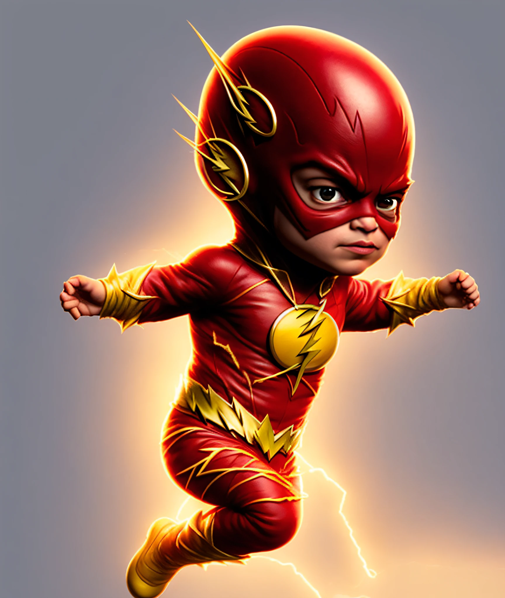 cbzbb , ((the flash from DC comics))  based of the flash from dc comics, all red suit, looking at the camera, based of the flash,  full body, charachter ,cute, little, beautiful, devian art, trending artstation, smiling, look at the camera, lightning background, digital art, detailed, cute, realistic, humanoide, character, tiny, cinematic sho ,cinematic lights