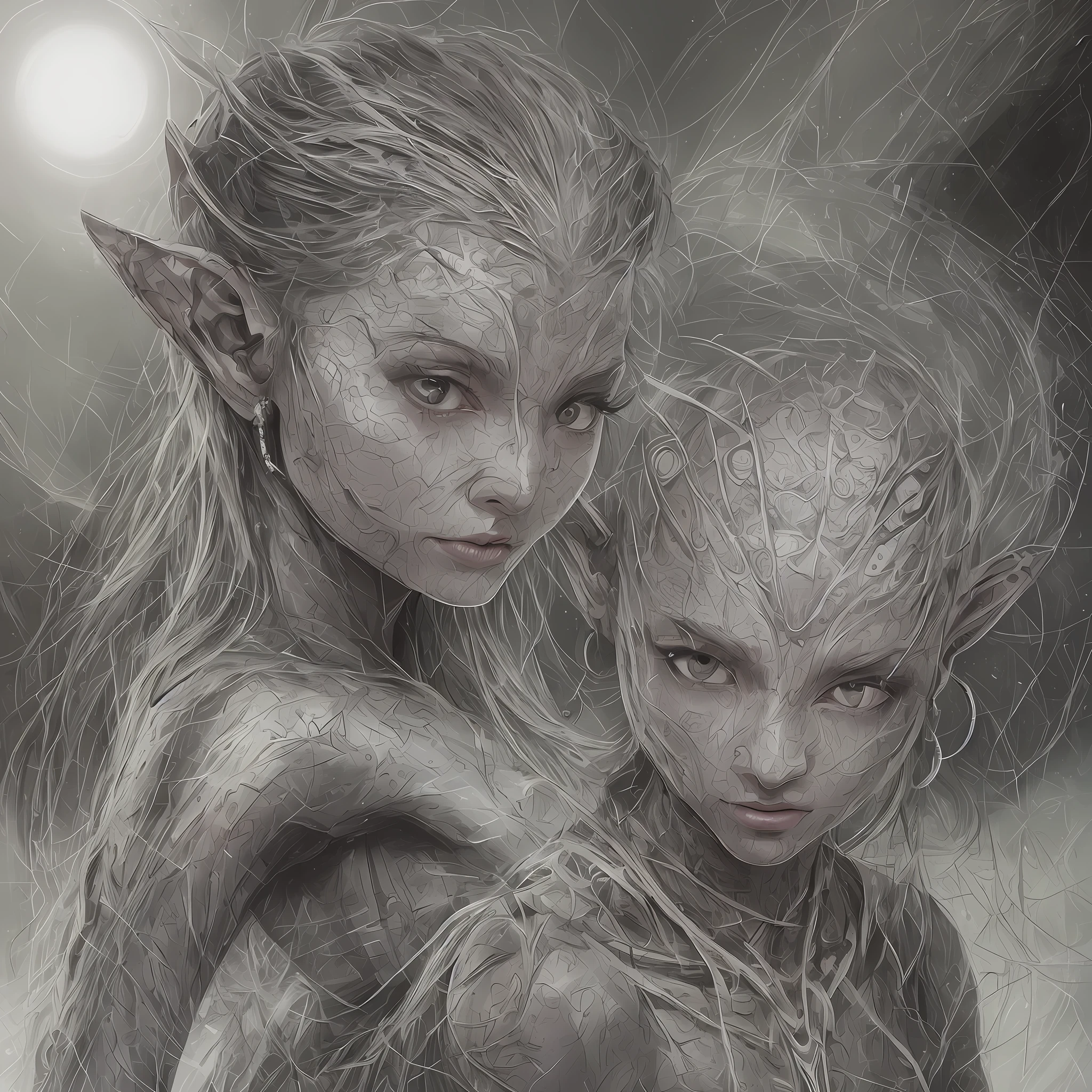 a close up of a woman with a very large ear ring, female alien, alien woman, barefoot beautiful girl alien, alien girl, reptilian space alien, ancient alien portral, exotic alien features, happy female alien, solar beings, alien princess, portrait of a humanoid alien, white skin and reflective eyes, blue-skinned elf, female humanoid creature --auto --s2