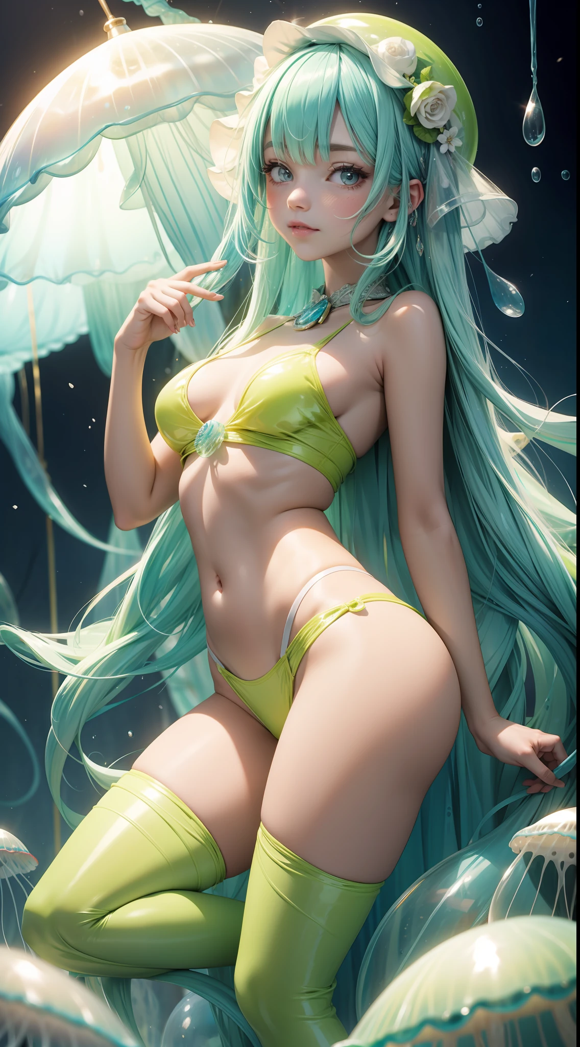 Slime girl, jellyfish fair skin,