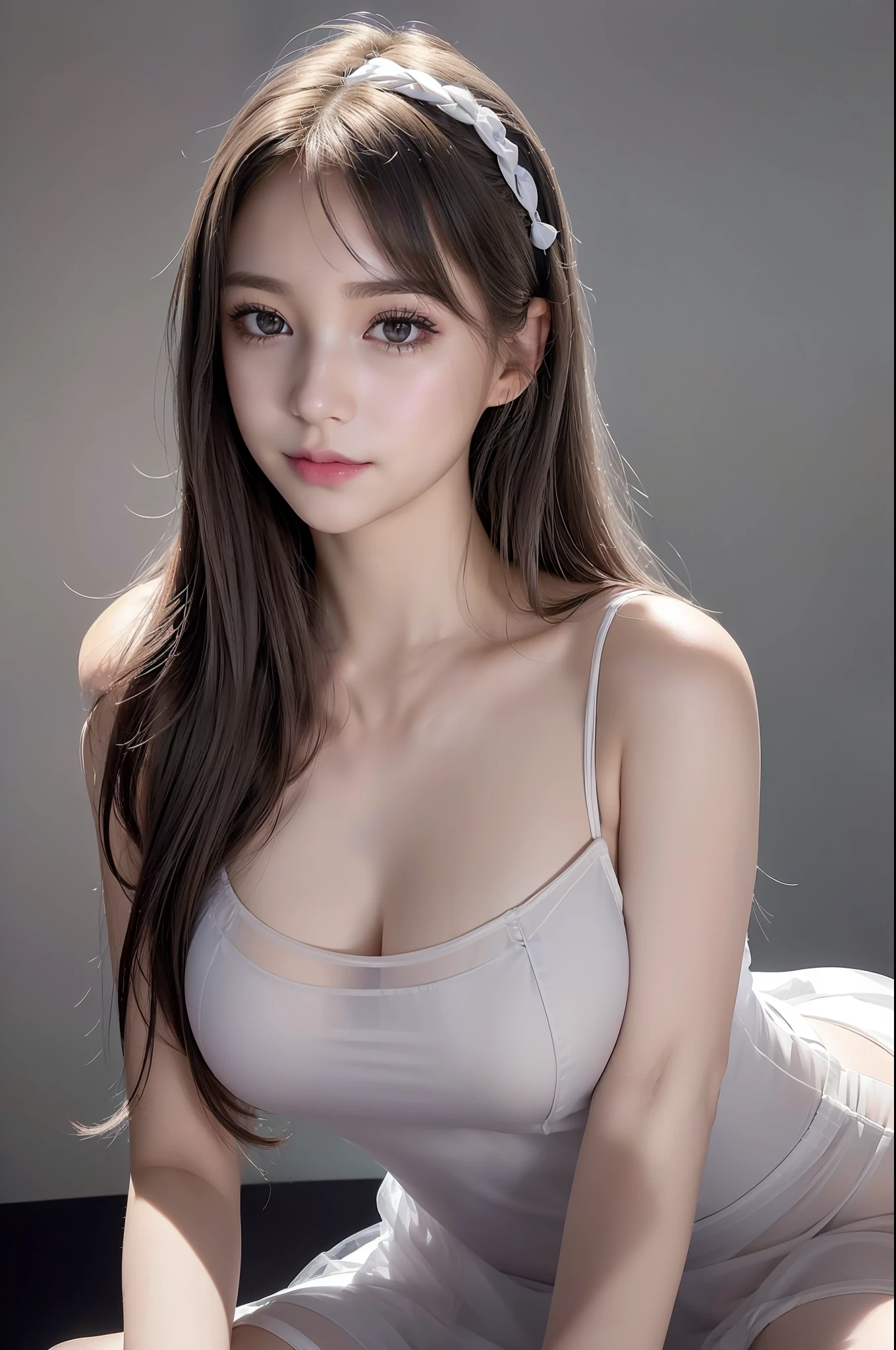 photo of a 18 y.o girl, beautiful vintage color, instagram (photorealistic, high resolution:1.4), ((puffy eyes)), looking at viewer, , full body (8k, RAW photo, best quality, masterpiece:1.2), (realistic, photo-realistic:1.37), (sharp focus:1.2), professional lighting, photon mapping, radiosity, physically-based rendering, (pale skin:1.2), (medium breasts:1.2), looking at viewer, (middle hair:1.5), portrait, purple eyes, (sliver hair:1.1), bangs, (simple background:1.4), solo, upper body, realistic, (masterpiece:1.4), (best quality:1.4), (shiny skin), fashion girl, makeup, smile(skinny, closed mouth,shy:1.3), (sheer sun dresses:1.5513), (standing:1.1), medium bust, sexy pose, {NSFW:1.2},