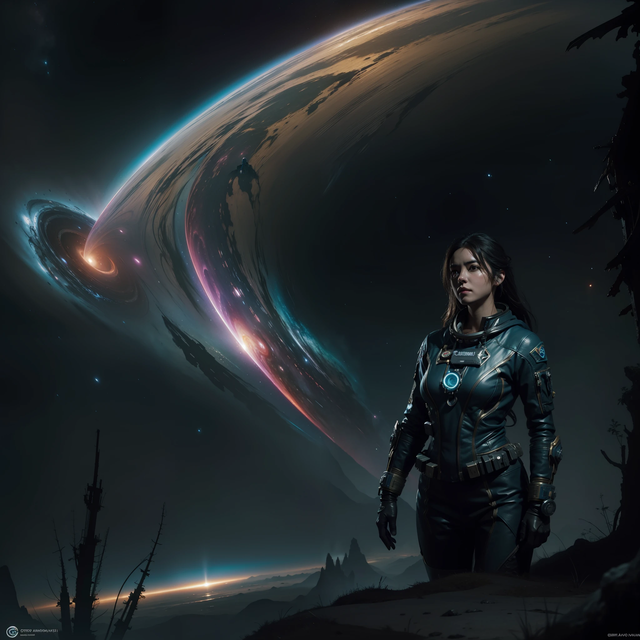 1 fantasy senario of a female astronaut in cosmos with nebulas, 8 k resolution hyperdetailed photorealism hdr intricate and very beautiful cosmic horror artwork. trending on artstation cgsociety unreal engine zbrush central hard surface modeling rendered by greg rutkowski gustav dore albert bierstadt anton fadeev marc simonetti yoji shinkawa jeremy mann octane render yosh