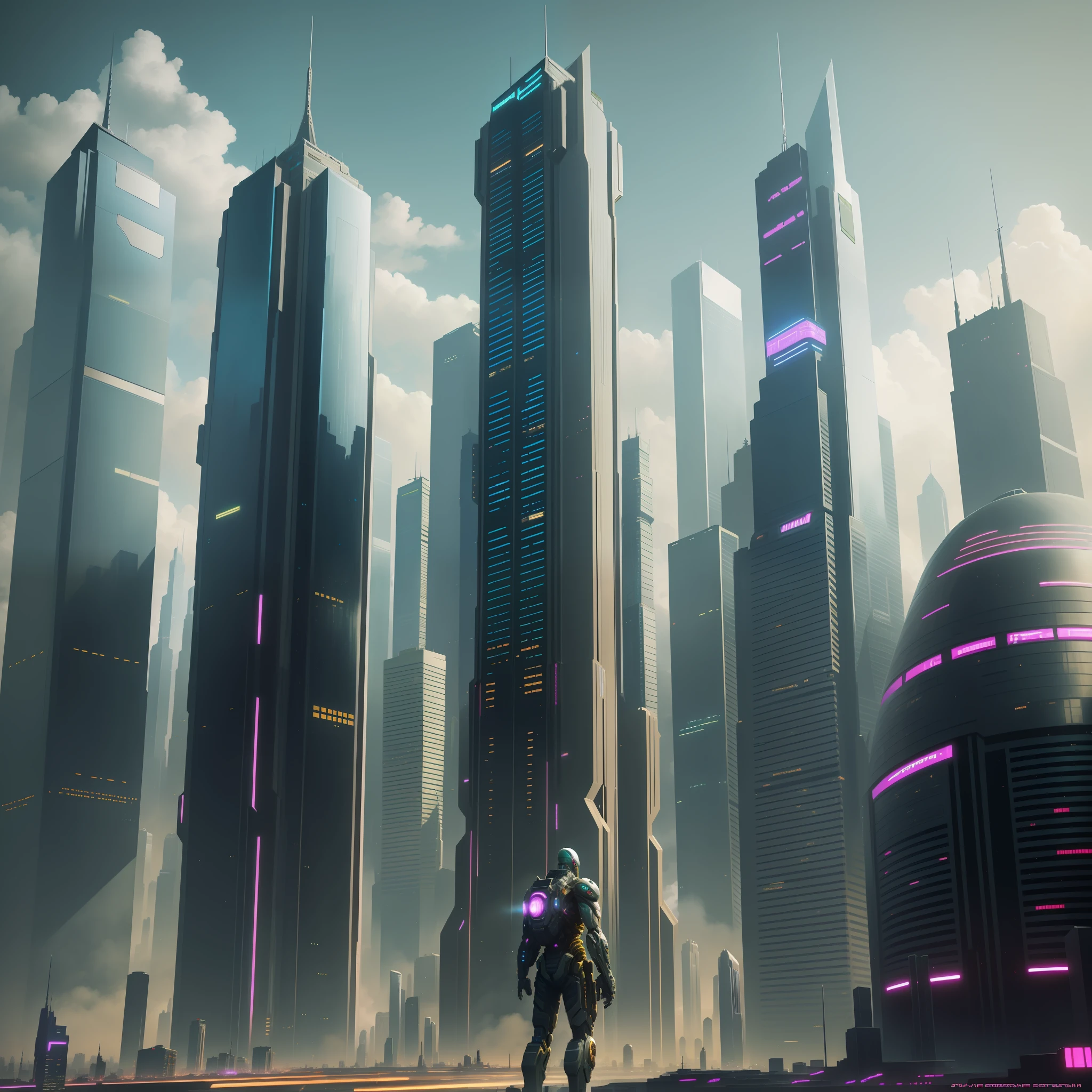 cyberpunk aliens extraterrestrial civilization sci-fi skyscrapers universe top quality masterpiece futuristic city sky buildings