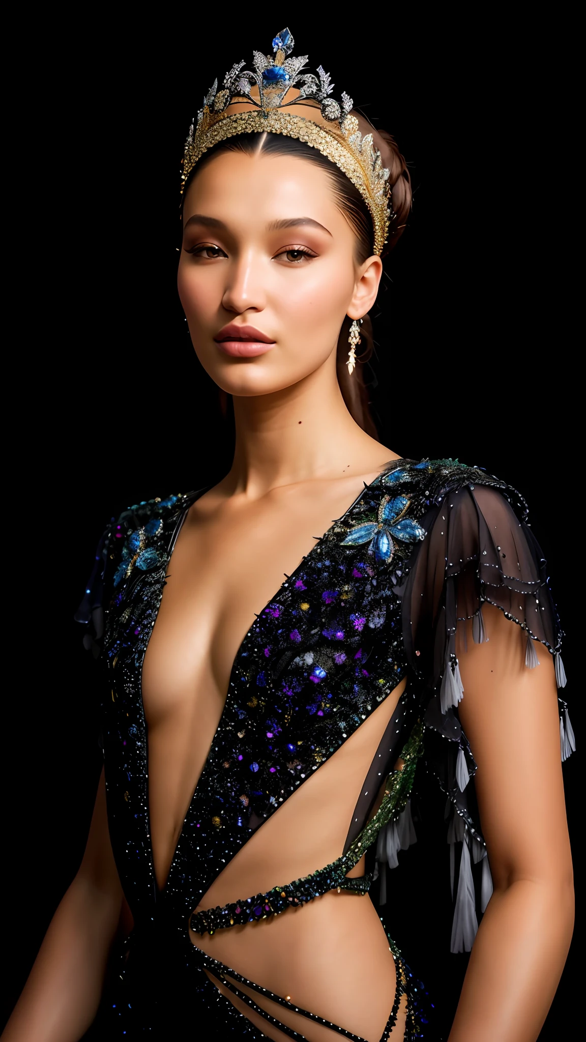 Miss South Africa 2023, Ndavi Nokeri, smiling, wearing a tiable and a green dress with a large jeweled crown, portrait sophie mudd, olga buzova, julia gorokhova, style of julia razumova, alina ivanchenko, aleksandra waliszewska, anastasia ovchinnikova, bella poarch, inspired by Elina Karimova, bella hadid, high detail, depth of field, cinematic lighting, reflection light, UHD, masterpiece, textured skin, super detail, high details, high quality, award winning, best quality, highres, 16k