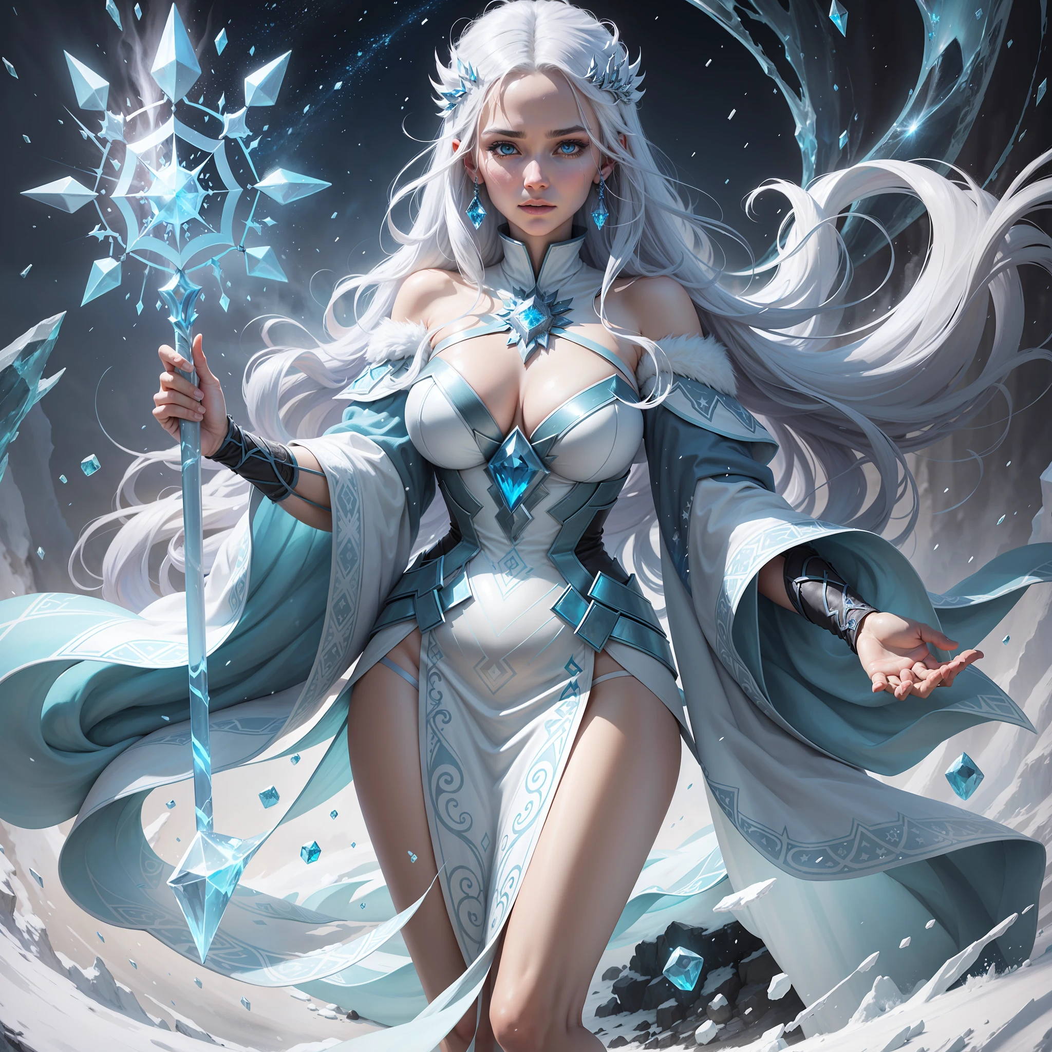 The Glacier Mage is a mysterious and powerful character who wields the power of ice and snow. She wore a light blue robe and exuded a cold aura from head to toe. Her long hair was as white as snow and fluttered gently in the wind.

The glacial mage stood atop a cold glacier, holding a staff in her hand. The staff is made up of transparent ice crystals that shimmer with blue light. Her eyes were deep and cold, like stars in an ice cave, revealing endless wisdom and determination.

Beside the glacial mage, the surrounding air began to condense, forming ice mist and icicles. The cold aura pervaded the surroundings, forming a field of ice and snow. Her presence makes the whole environment cold and mysterious.

The glacier mage's fingers touched the ground lightly, and the ground instantly froze, forming ice and snow patterns, like a blue pattern. Her power is connected to the glacier, and she is able to control the ice and snow, creating beautiful and cold scenes.

She is the guardian of the ice and snow world, and she protects this pure realm with her own power. Her presence is reminiscent of the power of glaciers and deep secrets, giving a sense of solemnity and sacredness.

The Glacier Mage is a symbol of strength and fearlessness. Her ice powers can bring ice and cold, but they can also be used to protect and recover. She uses her power to integrate with nature and strives to maintain balance and harmony in the world of ice and snow.

This glacial mage image demonstrates reverence and control over snow and ice, while also revealing that we should respect the power of nature. She is part of the natural world, reminding us to cherish and protect our planet, living in harmony with nature. --auto --s2