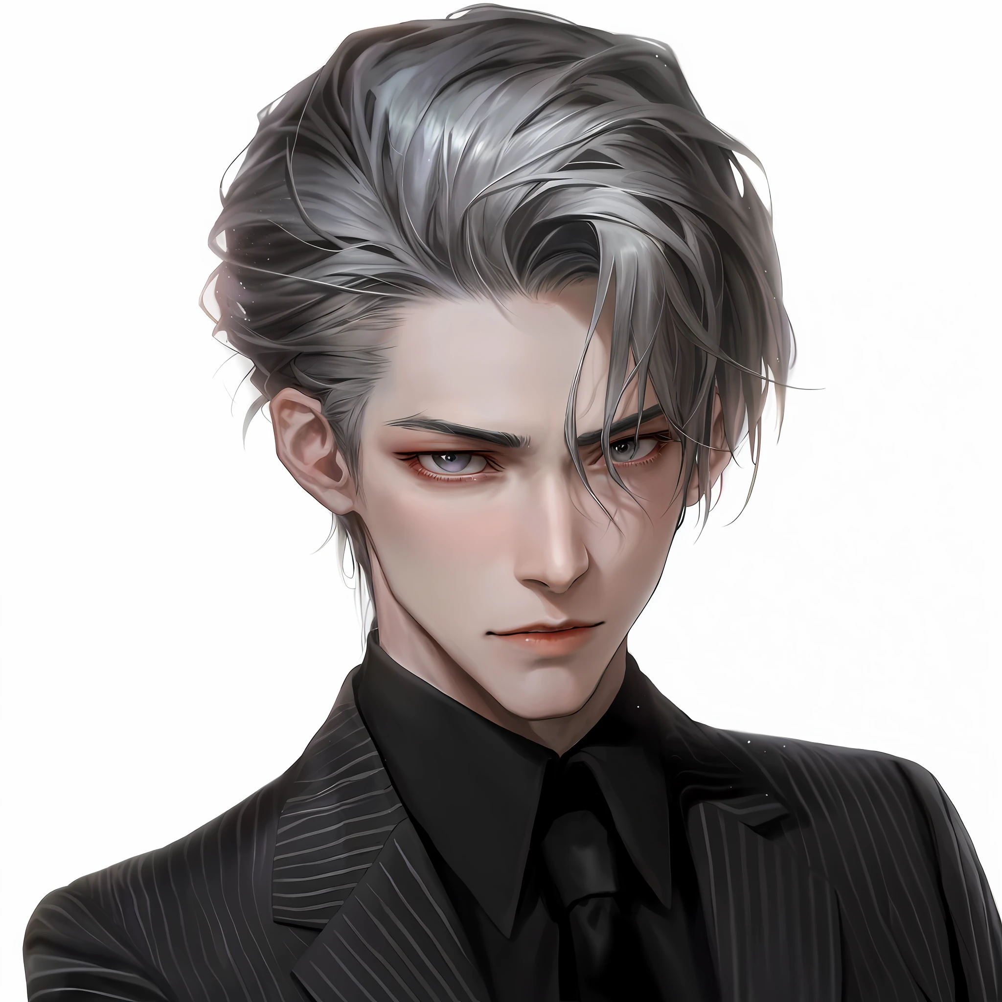 there is a man with a suit and tie posing for a picture, inspired by Yanjun Cheng, he has dark grey hairs, sakimichan frank franzzeta, anime portrait of a handsome man, by Yang J, cai xukun, handsome guy in demon slayer art, by Ni Tian, yanjun chengt, beautiful androgynous prince