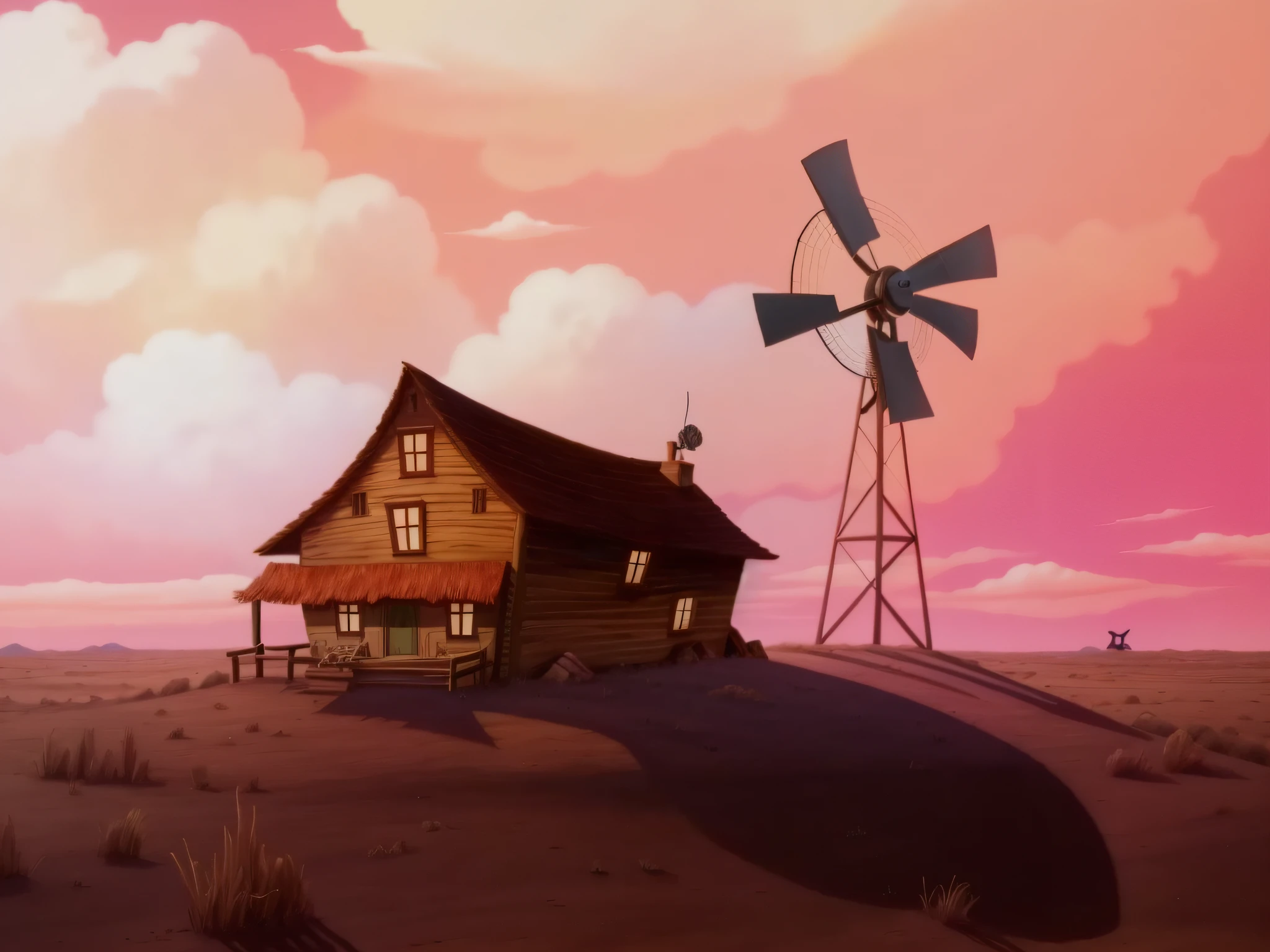 cartoon of a house with a windmill and a windmill on the ground, courage the cowardly dog, animated movie still, windmill, animated movie still, animated still, western animation, animated episode still, movie still of a cartoon, animated movie still, album art, cartoon still, animation still, background art, oldwest, promotional art, house background, background art, cartoon drawing, anime style, official art