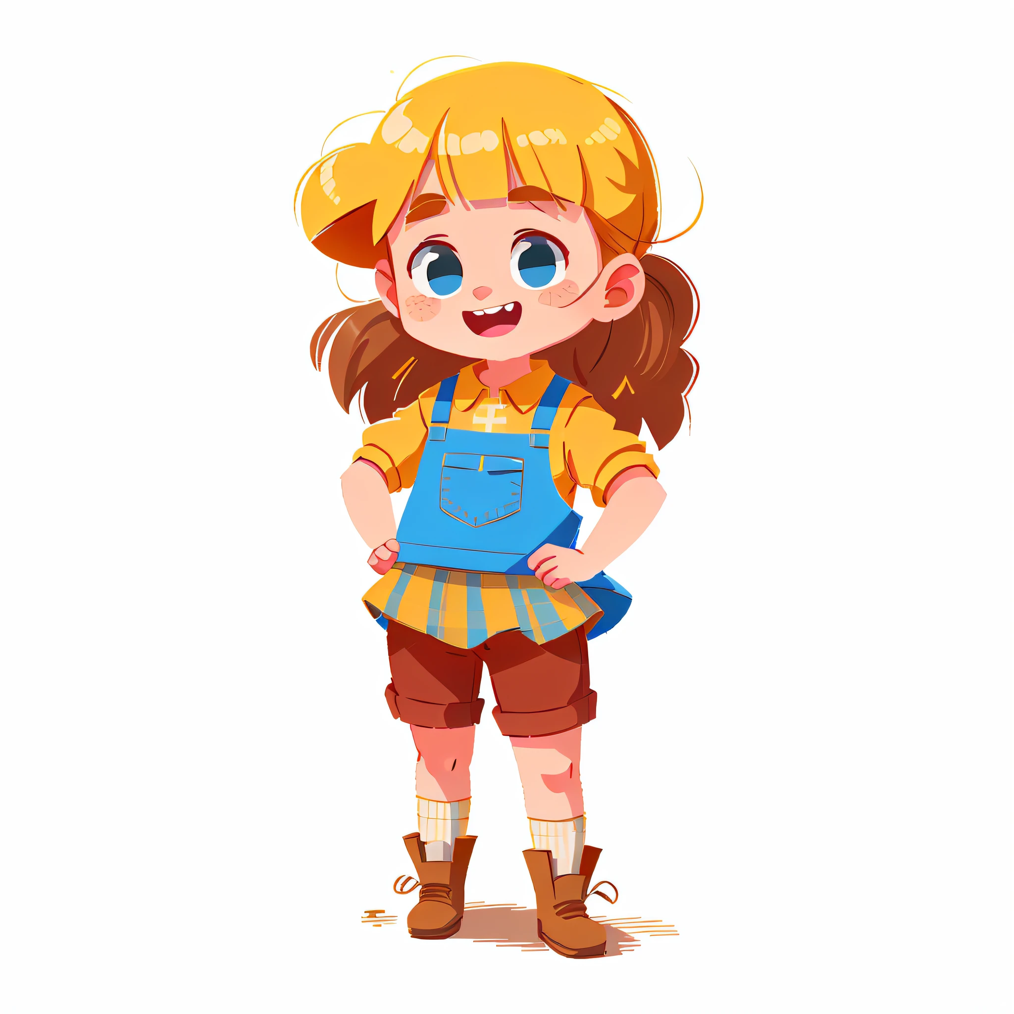 1 girl, bright and sunny day on the farm, dressed in farm clothes, farmer, cartoon vector style, cute character (masterpiece: 1.2) (realistic: 1.2) (free shot) (best quality) (detailed skin: 1.3) (complex details) (8K) (detailed eyes) (sharp focus), (happy)
