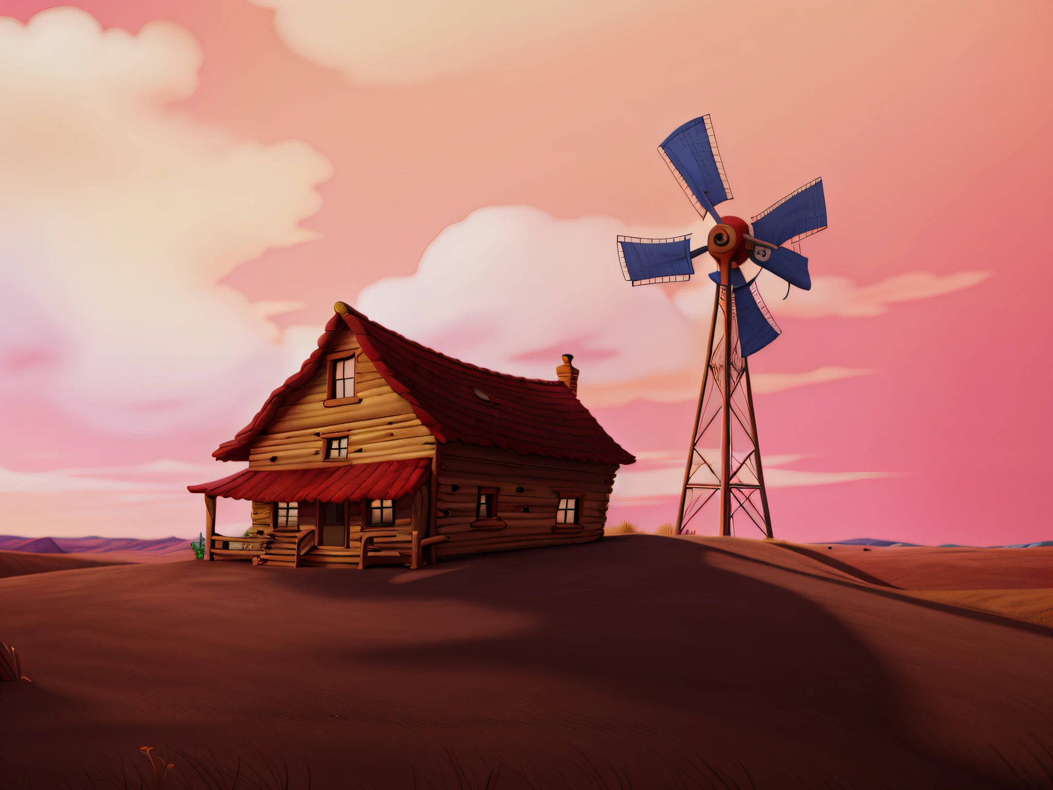 cartoon of a house with a windmill and a windmill on the ground, courage the cowardly dog, animated movie still, windmill, animated movie still, animated still, western animation, animated episode still, movie still of a cartoon, animated movie still, album art, cartoon still, animation still, background art, oldwest, promotional art, house background, background art, cartoon drawing, anime style, official art