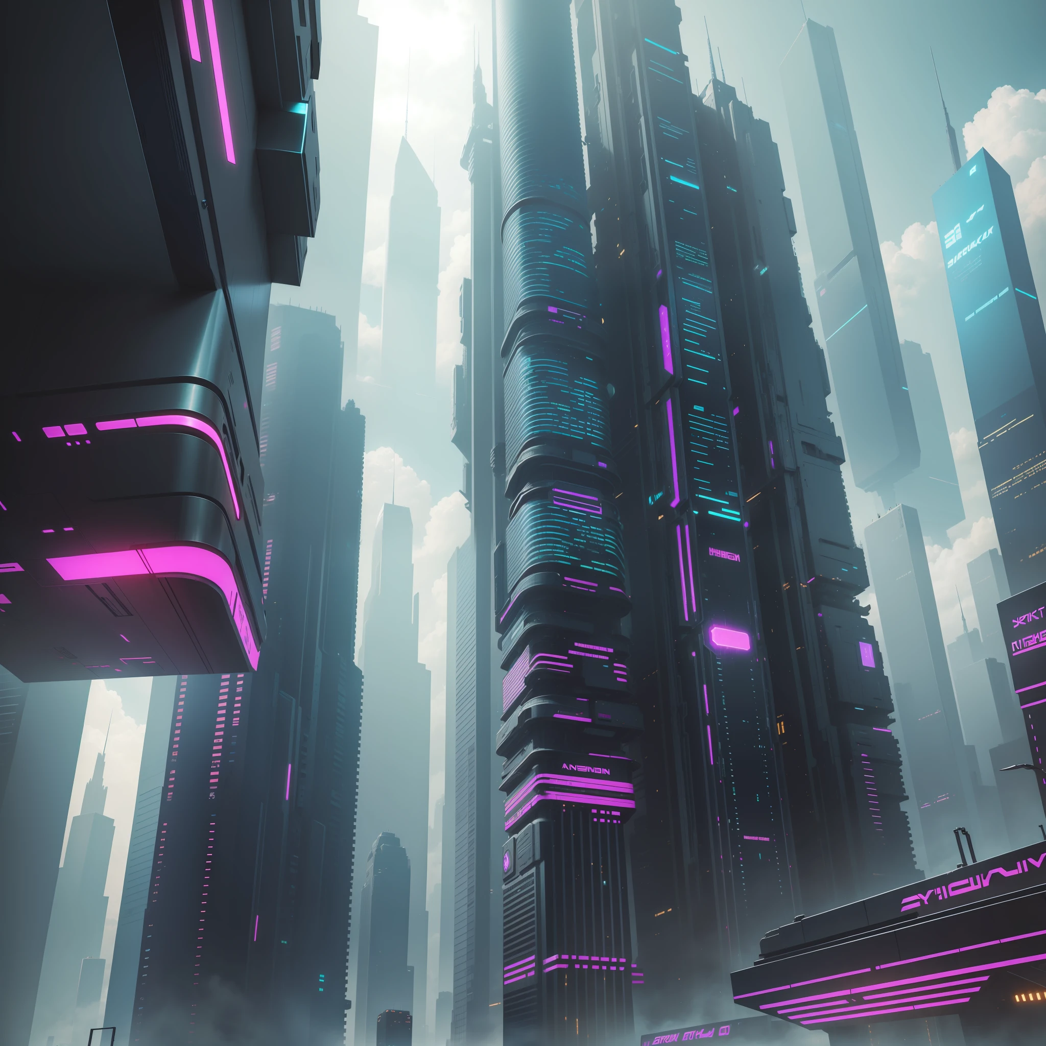 Cyberpunk futuristic world sci-fi skyscrapers universe top quality masterpiece futuristic city sky