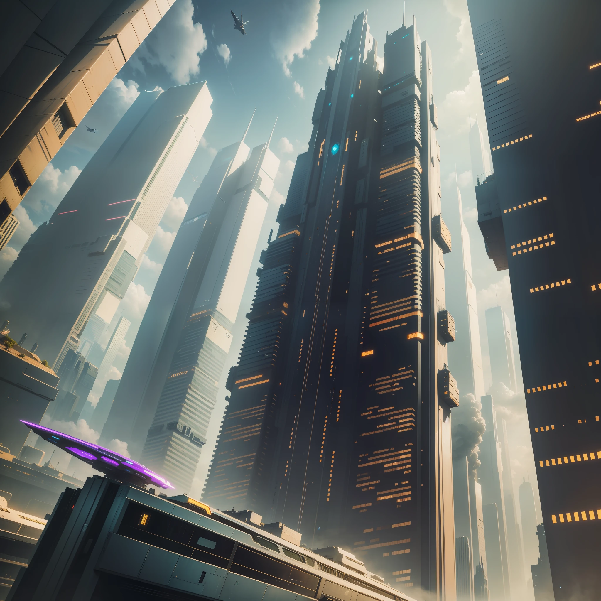 Cyberpunk futuristic world sci-fi skyscrapers universe top quality masterpiece futuristic city sky
