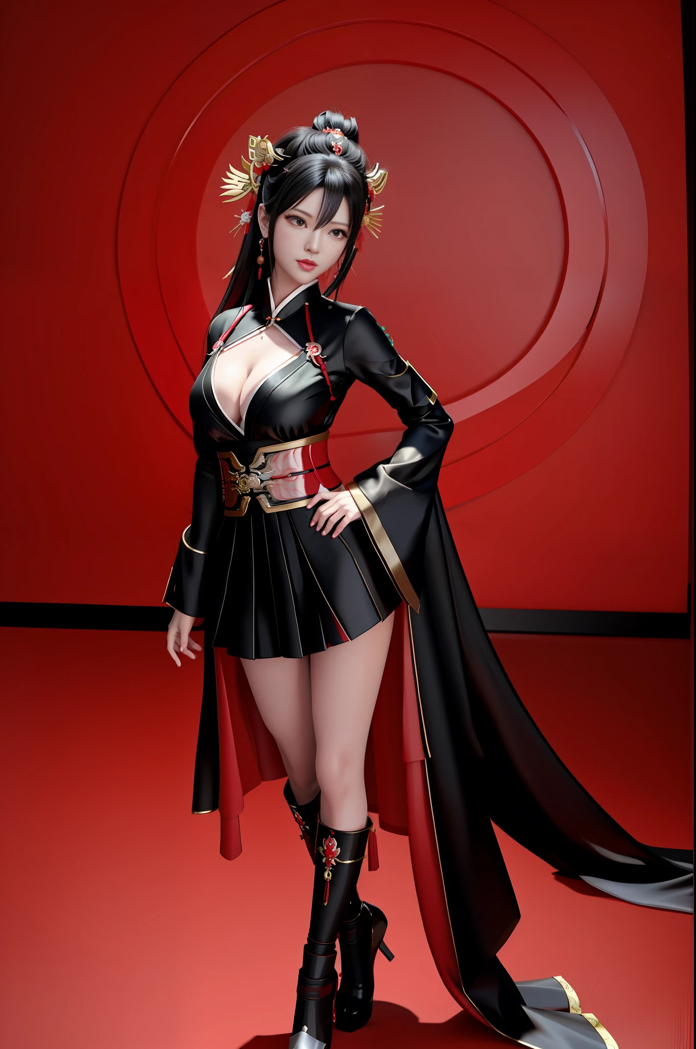 sexy asian woman in a black and red outfit posing for a picture, japanese goddess, seductive anime girl, seductive tifa lockhart portrait, tifa lockhart, tifa, beautiful alluring anime woman, anime goddess, a beautiful fantasy empress, photorealistic perfect body, trending on cgstation, full body xianxia, photorealistic anime girl render, sexy pose