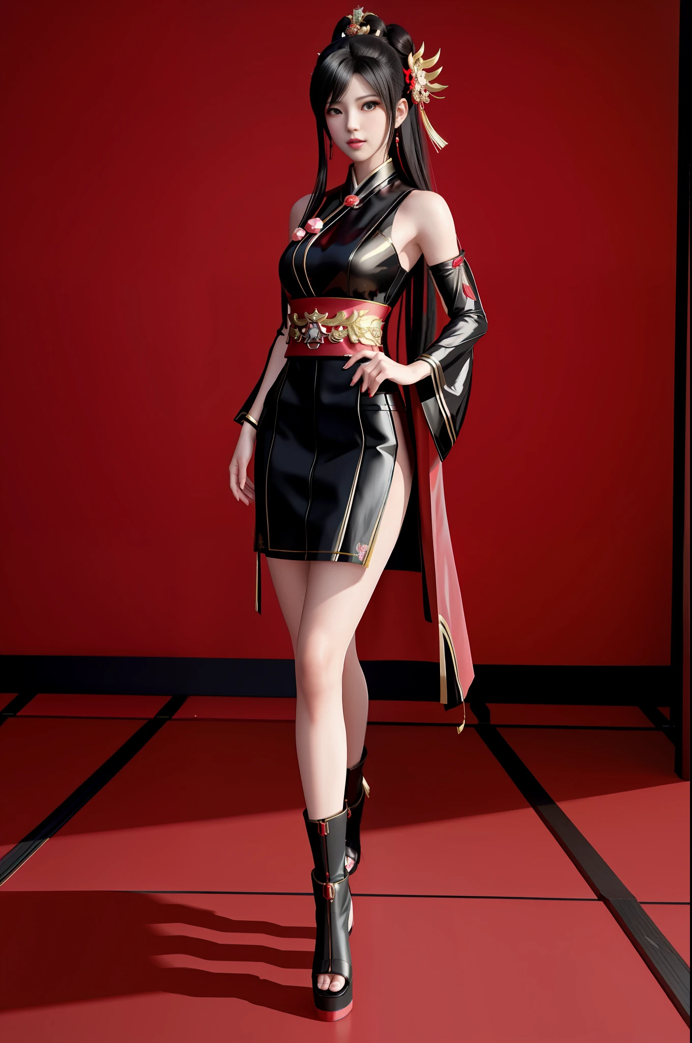 sexy asian woman in a black and red outfit posing for a picture, japanese goddess, seductive anime girl, seductive tifa lockhart portrait, tifa lockhart, tifa, beautiful alluring anime woman, anime goddess, a beautiful fantasy empress, photorealistic perfect body, trending on cgstation, full body xianxia, photorealistic anime girl render, sexy pose