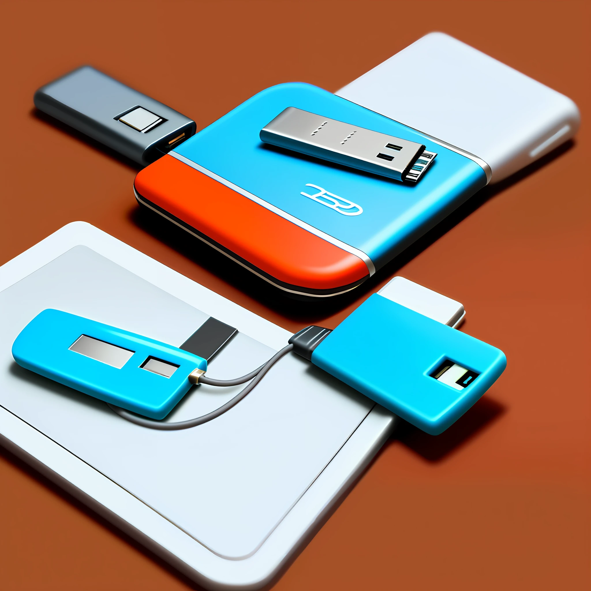 A USB stick on the table, give this USB stick a close-up, the overall bright style.