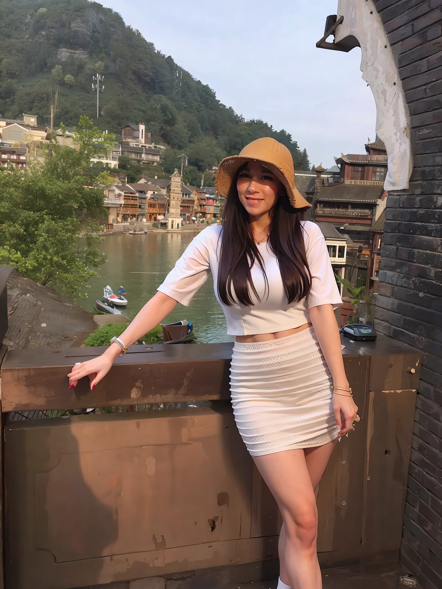 White mini skirt, tight vest, white hip skirt