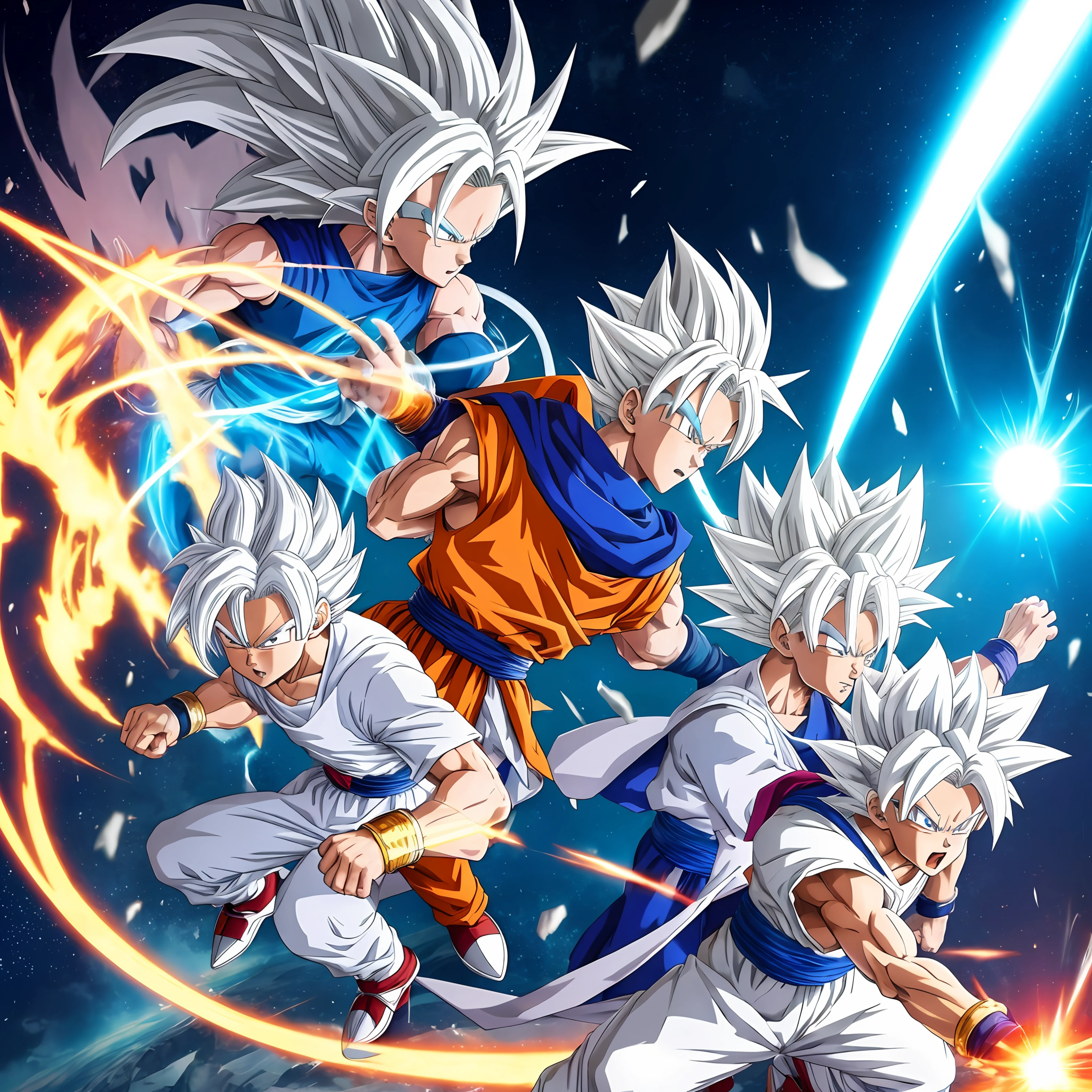 Dragon Ball Anime - Style, Pearl Super Wallpaper Boy in white costume pose, Monkey King with white hair free Ji Gong, Super Saiyan - silver haired boy, white hair god, perfect white hair boy, white hair, anime boy squatting standing, silver haired Son Goku angry, white short hair, white hair, short white hair, white hair boy, anime classic scene 4k, flash, glow, god ray, dragon ball toriyama akira anime inspiration, super hd, high quality