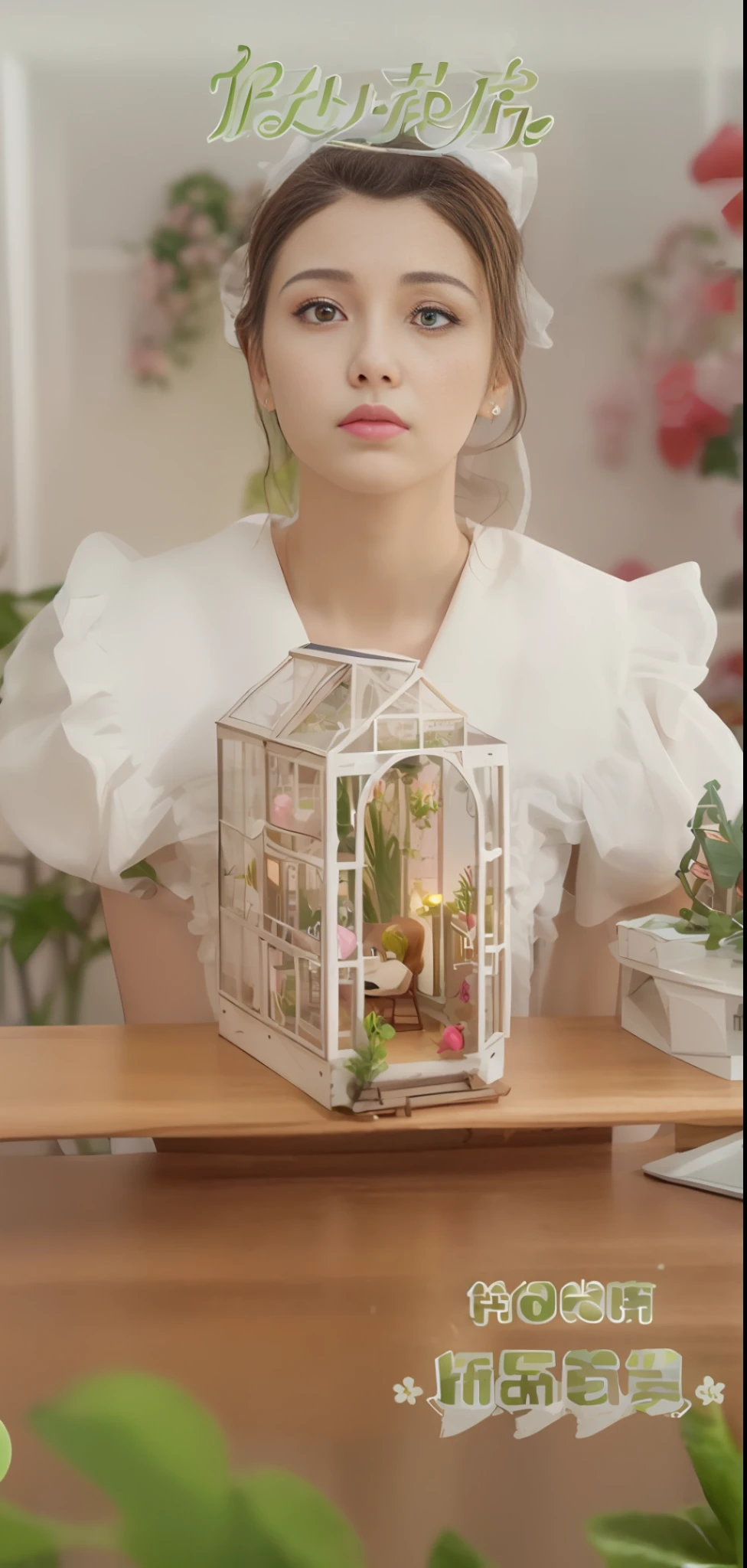 there is a woman sitting at a table with a bird cage, doll house, miniature cafe diorama, scenic full shot, diy, miniature, beautiful detailed miniature, korean audrey hepburn automata, detailed scene, screengrab, extra detailed, in bloom greenhouse, detailed picture, with lots of details, lofi girl, lofi, sweet artpiece, masterpiece, superdeformed, (((full body:1.3))), ultra high res, RAW photo, masterpiece, ultra detailed, 8k, full detailed hair, highres, best quality, ultra high res, ultra detailed face and eyes, (((photorealistic:1.4))), looking at viewer, (((pouts:1.5))), cute, (((large breast:1.5))), (((ray tracing:1.4))), ((((long legs:1.4)))), cute pout,  Best quality , masterpiece, large hip, Fully facial detailed, beautiful, ((very detailed of hair )) , (((16 years old:1.2))), thin lips, big eyes, highres, seducing, blue eyes , slim waist, 8k:1.2, 16k:1.2, highres,
karol bak uhd, inspired by hajime sorayama,