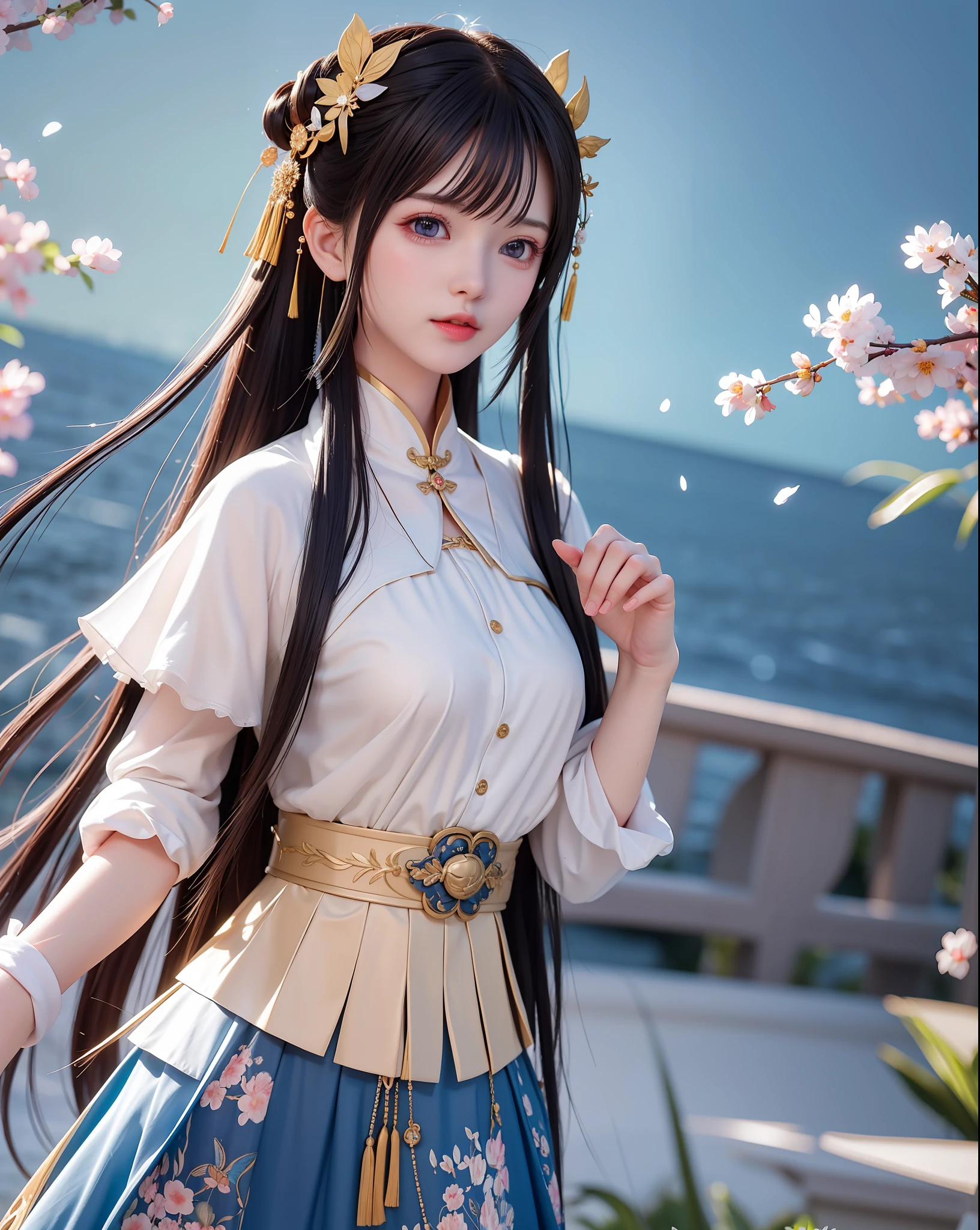 (8k, RAW photo:1.2), best quality, ultra high res,dramatic angle,(fluttered detailed color splashs), (illustration),(((1 girl))),(long hair),(rain:0.9), (头饰:1.4),少女身边有一座古宫,汉服,(重点),彩色水墨画,(泼彩),泼彩,(((colorful))),(素描:0.8) , Masterpiece, best quality, beautiful painted, highly detailed,(denoising:0.6),[splash ink],((ink refraction)), (beautiful detailed sky),moon,highly,detaild,(masterpiece, best quality, extremely detailed） CG unity 8k壁纸，杰作，最好的质量，超详细），（石蒜），