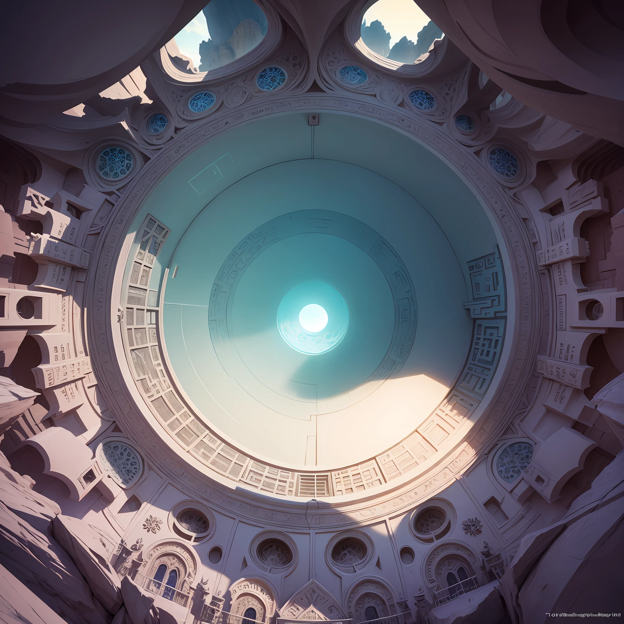Futuristic Islamic architecture design of cave architecture concept art on desert oasis, islamic architecture, proportional,detailed, cave architecture nature meets futuristic architecture by Toyo Ito ,residential area, futuristic development, high rise balconies, full of rock and glass facades, residential spaces carved from cliff side ,trending on artstation, beautiful lighting,In the style of Arabic calligraphy masterpiece, fantasy, intricate, award winning, 4k, highest quality render --auto --s2