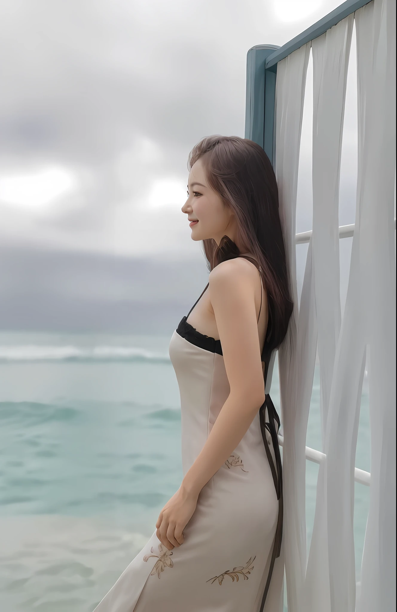 (Masterpiece), (Best Quality), (detailed), 1 girl, 22 years old, playful expression, big breasts, long hair, beautiful, natural, exposed, smiling, Alafid woman in pink dress standing on the beach, Shaxi, Sea Queen Mu Yanling, Ruan Jia beautiful! , cover photo portrait Du Juan, Li Zixin, inspired by Tang Yifen, Chen Xintong, Ye Wenfei, inspired by Xie Sun, by Mei Qing, inspired by Cheng Jiasui, inspired by Ma Yuanyu