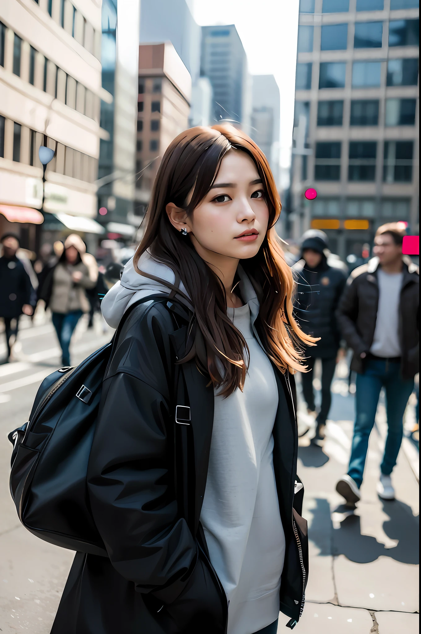 araffe woman in a black jacket and grey shirt standing on a city street, gorgeous young korean woman, beautiful young korean woman, korean girl, beautiful south korean woman, korean woman, korean artist, young adorable korean face, korean women's fashion model, portrait of female korean idol, bae suzy, girl wearing hoodie, female actress from korea, a young asian woman