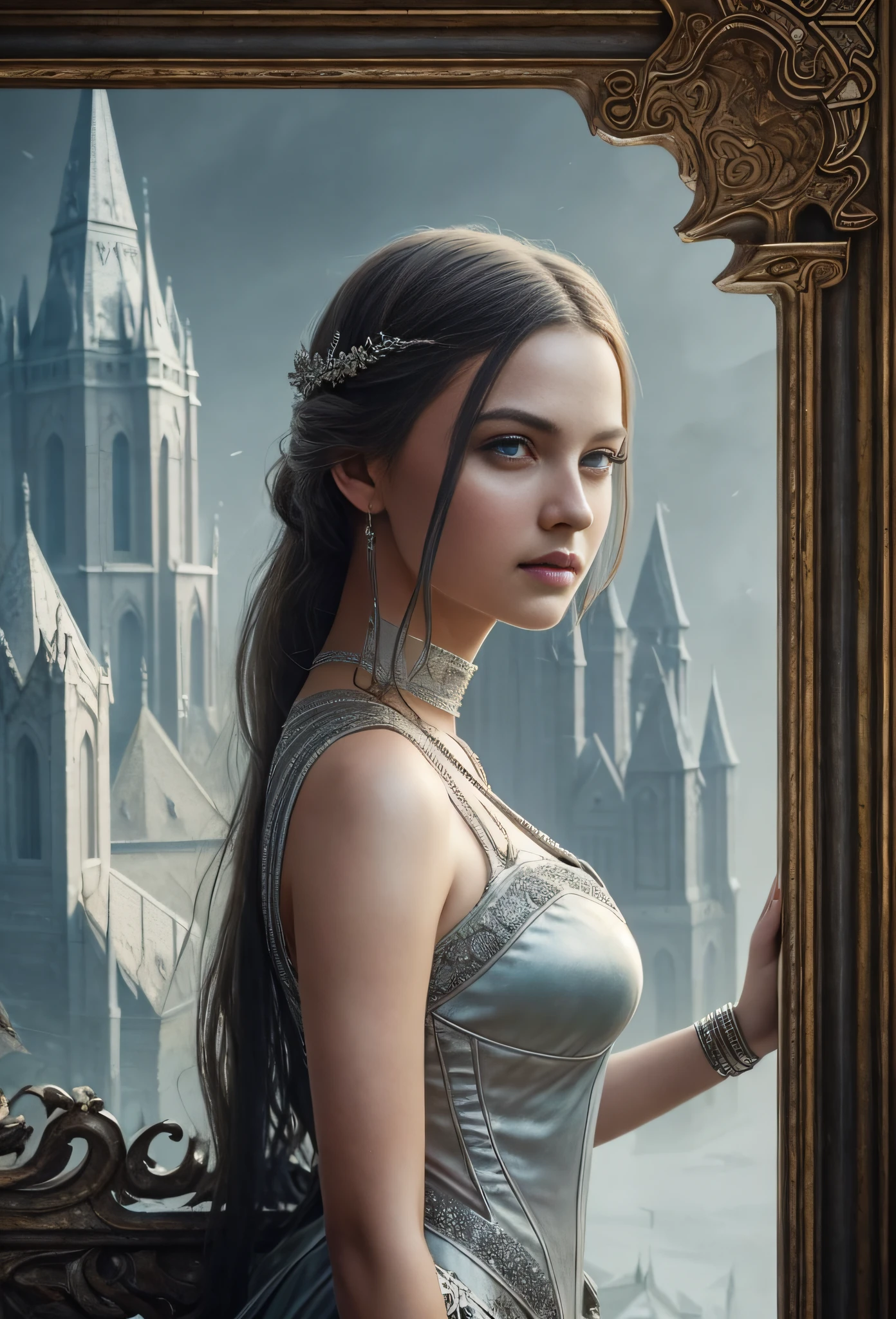 ultra highly detailed 1200 k full body of and sexy young girl princess with a slight smile on her lips. Blue eyes and hyper realistic fantasy photography is trending on artstation, clear focus, studio photography, complex details, high detail, Byrutkovsky, Tver, vlop and artgerm, insane detail, oil on canvas, moody, creepy, mysterious, artstation, clear focus, cinematic lighting, studio photography, complex details, high detail, concept-art, old castle, WLOP and Silver Ai Art, stunning masterpiece, fantasy art, fantasy key visual, fantasy photograph, sunshine rays, cinematic lighting, beautiful, 101K ultra detailed resolution, 3D shading, Unreal Engine 5, sf, trending on artstation, sharp focus, studio photo, intricate details, highly detailed, by greg rutkowski