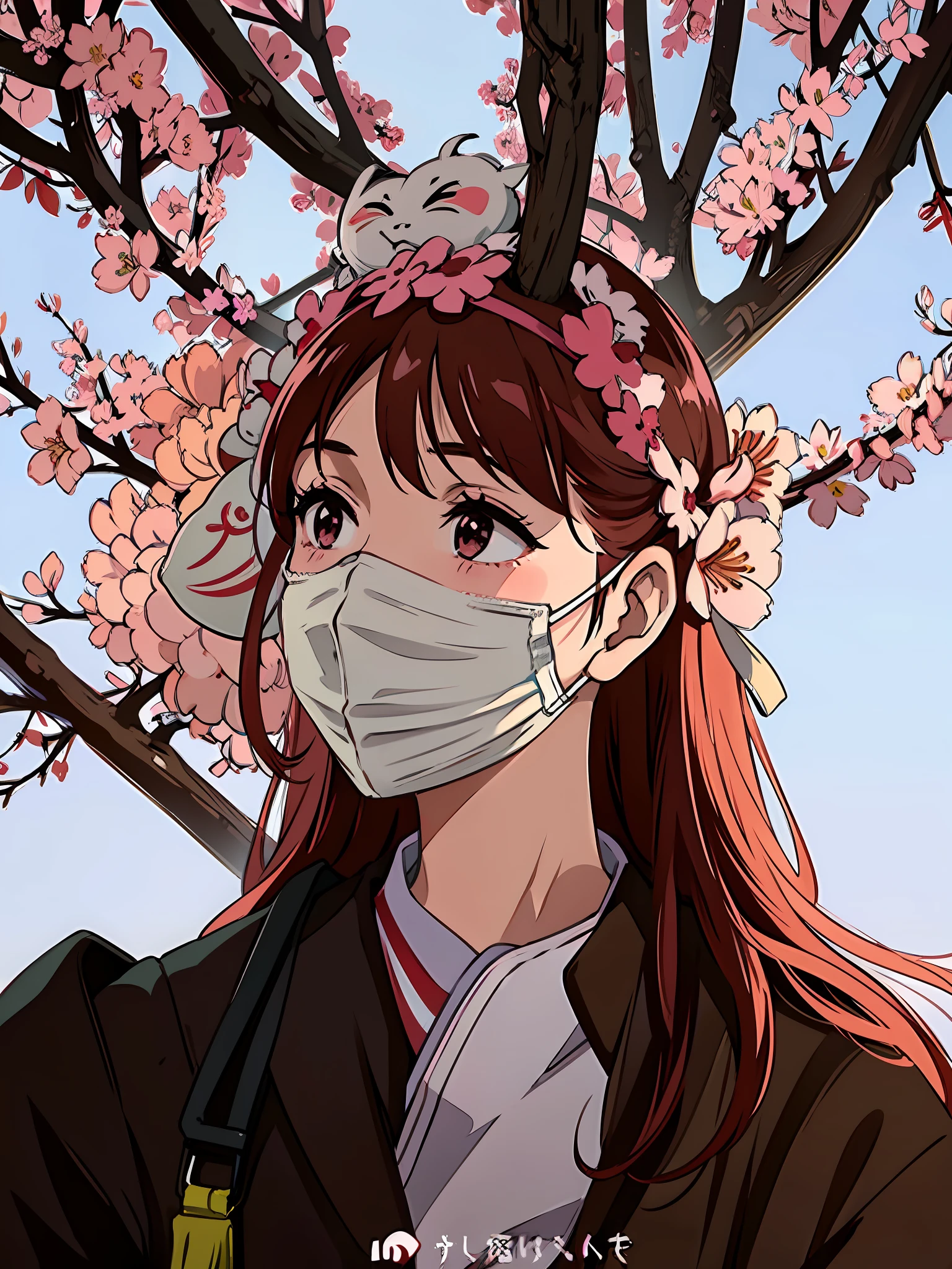 a close up of a woman wearing a face mask in front of a tree, profile pic, profile photo, profile image, under sakura tree, esthetic photo, wearing mask, wearing a mask, taejune kim, wearing facemask, chiho, flower mask, sakura season, 8k)), asthetic, esthetic, sakura kinomoto, sakura