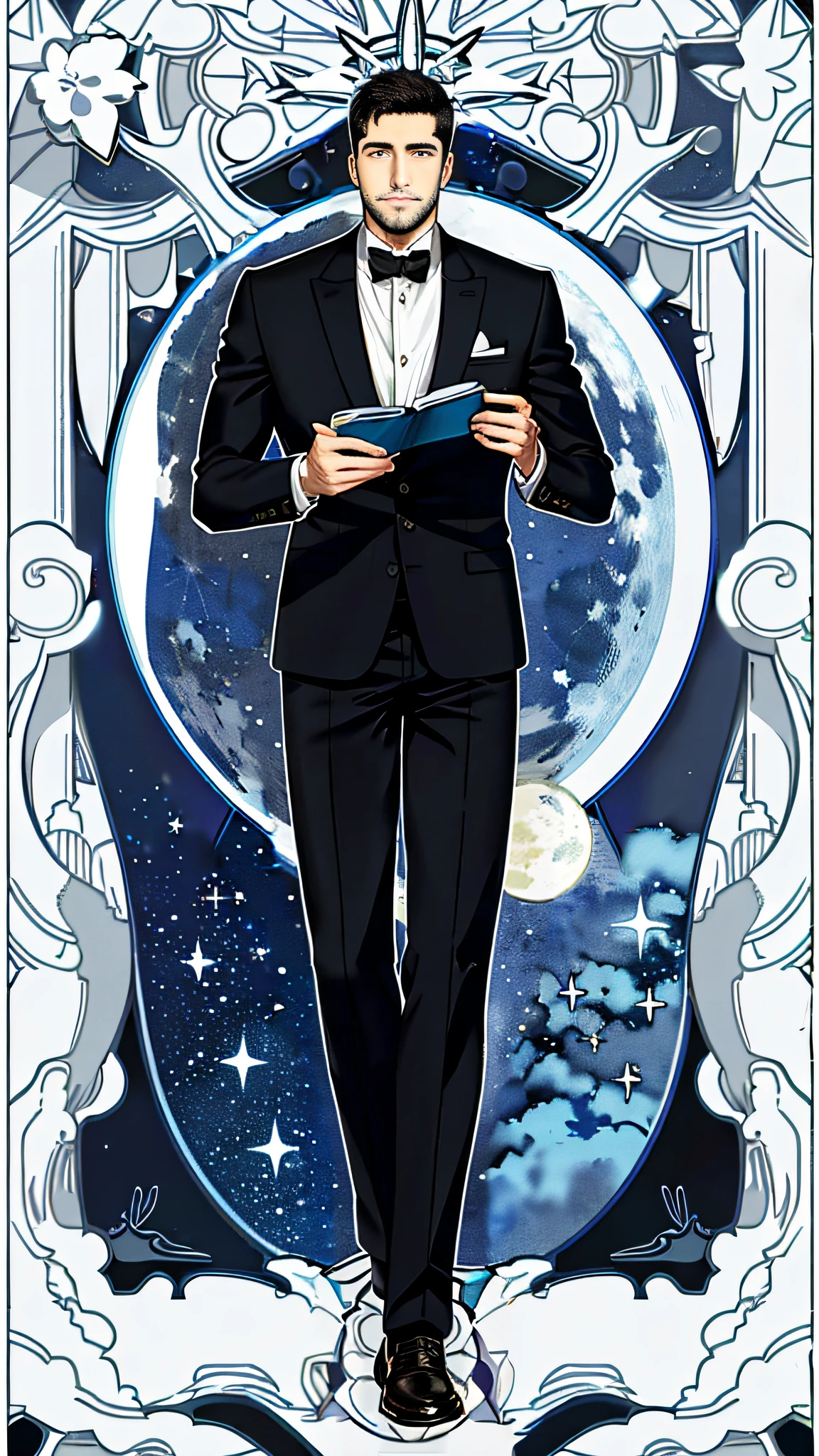 ((change the background only)) the moon, modern,masterpiece, halo, white, balanced, minimal, silver, platinum, no hair