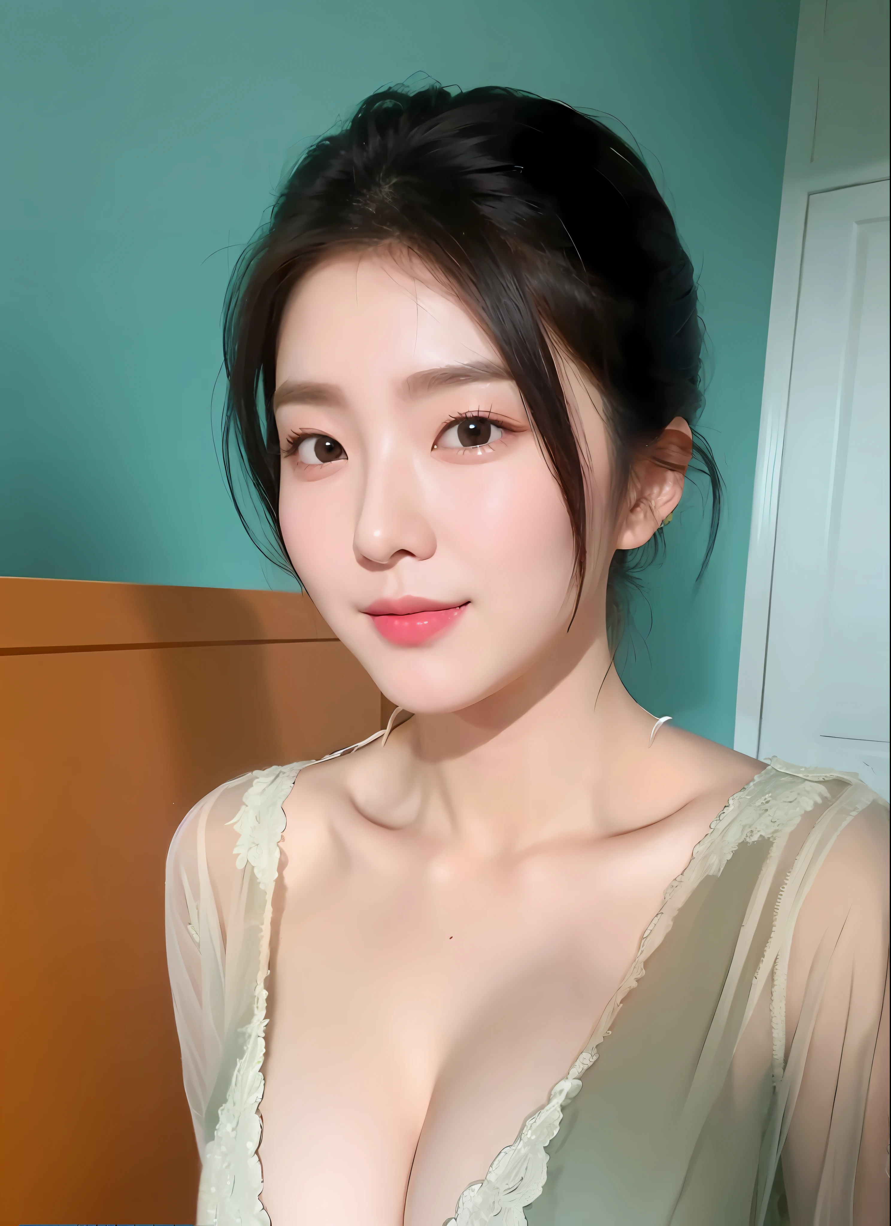Sheer clothing, large breasts, deep cleavage