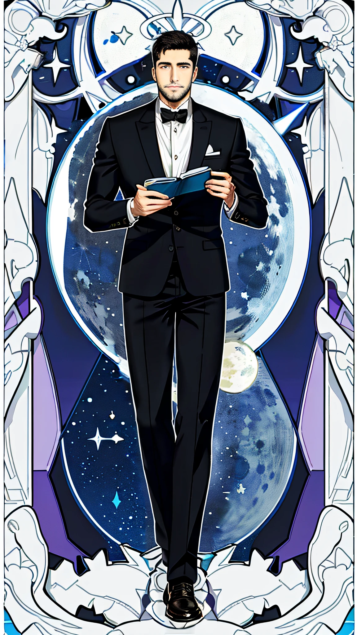 ((change the background only)) the moon, modern,masterpiece, halo, white, balanced, minimal, silver, platinum, no hair