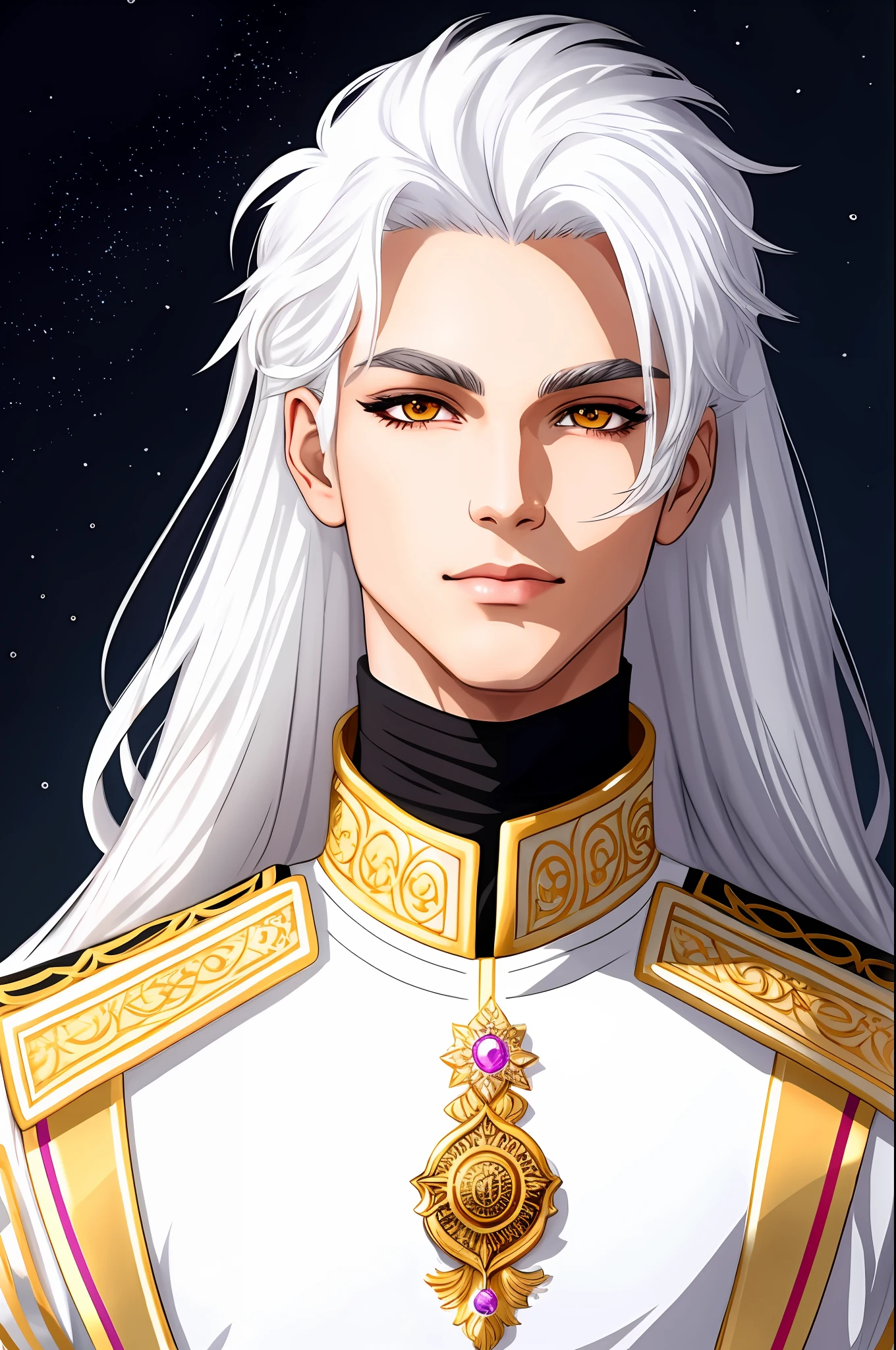 Prince with white hair and bright golden eyes simple drawing