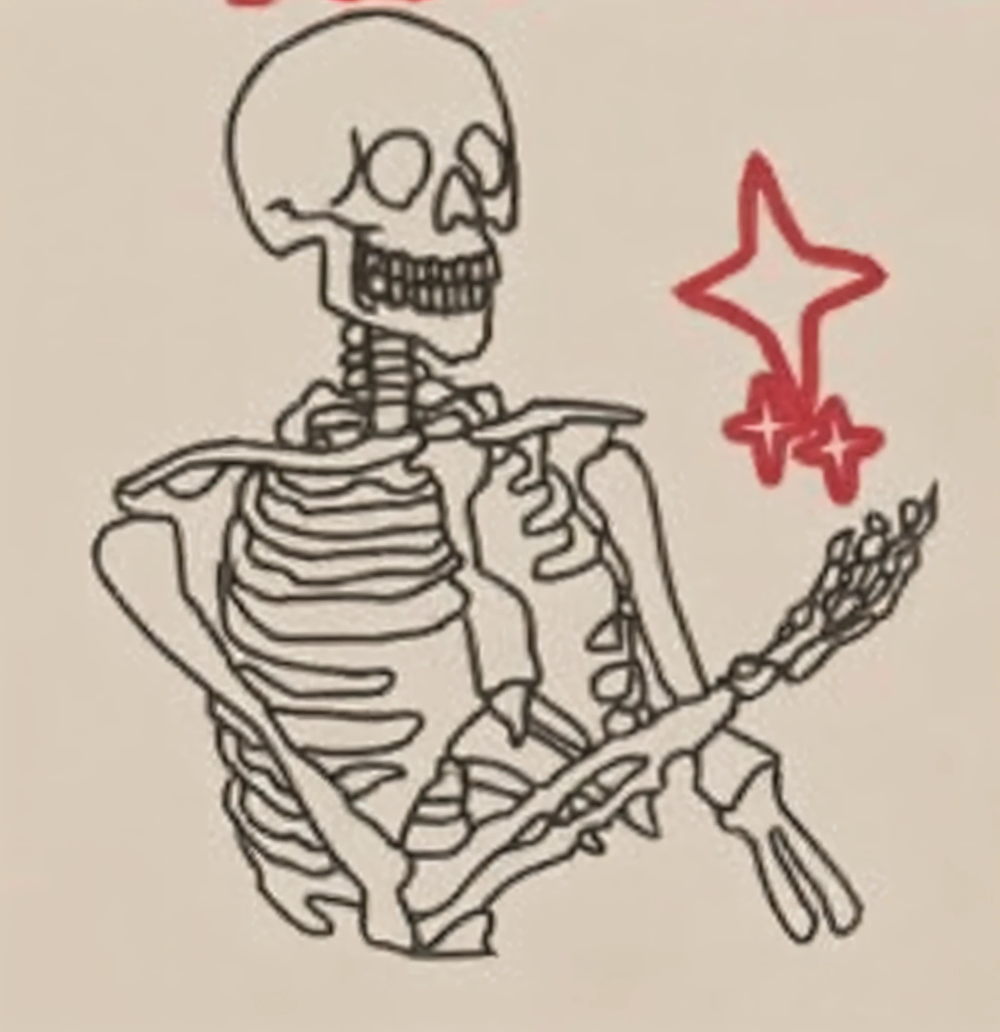a close up of a drawing of a skeleton with a star on it, thin skeleton, skeleton, skeletons, skelleton, fleshy skeletal, the other a skeletal figure, ( ( ( skeleton ) ) ), ribcage, skeletal with extra fleshy bits, with a skeleton army, album art, very very aesthetic, skeletal with extra flesh, bones on the ground