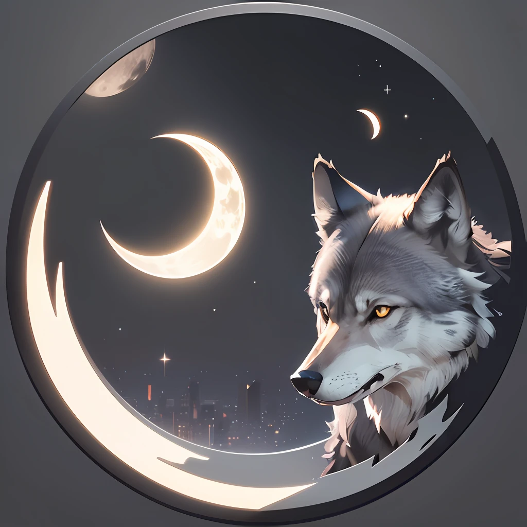 ((vector: 1.2), minimalista, circular, silhouette, head, (gray Wolf: 1.5), perfect, beautiful, detailed, moon crescent, night scene, 2D, high resolution 8k) --auto --s2