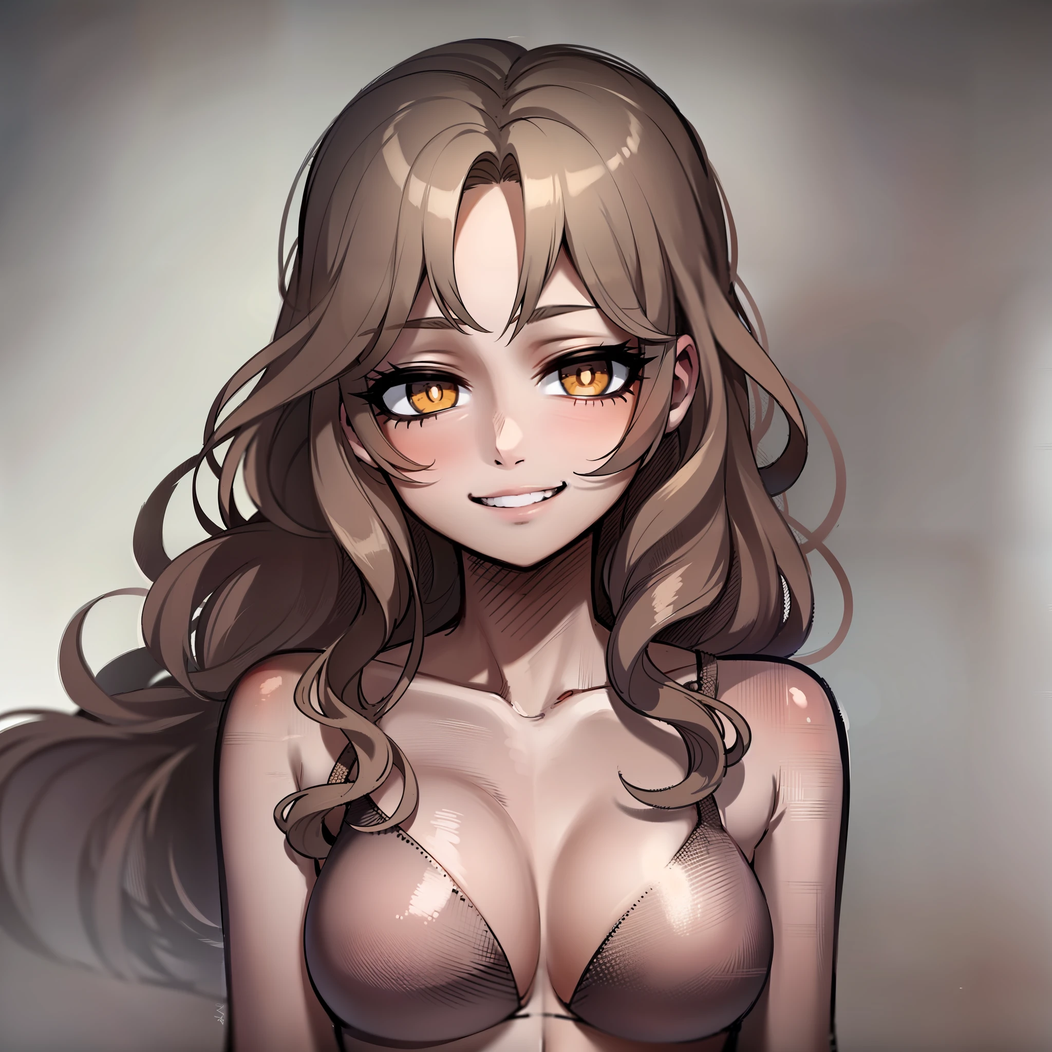 Beautiful girl with 19 years smiling for the camera, but it is a sketch has no clothes has nothing on her body is just a sketch as you do the drawing (wavy hair)