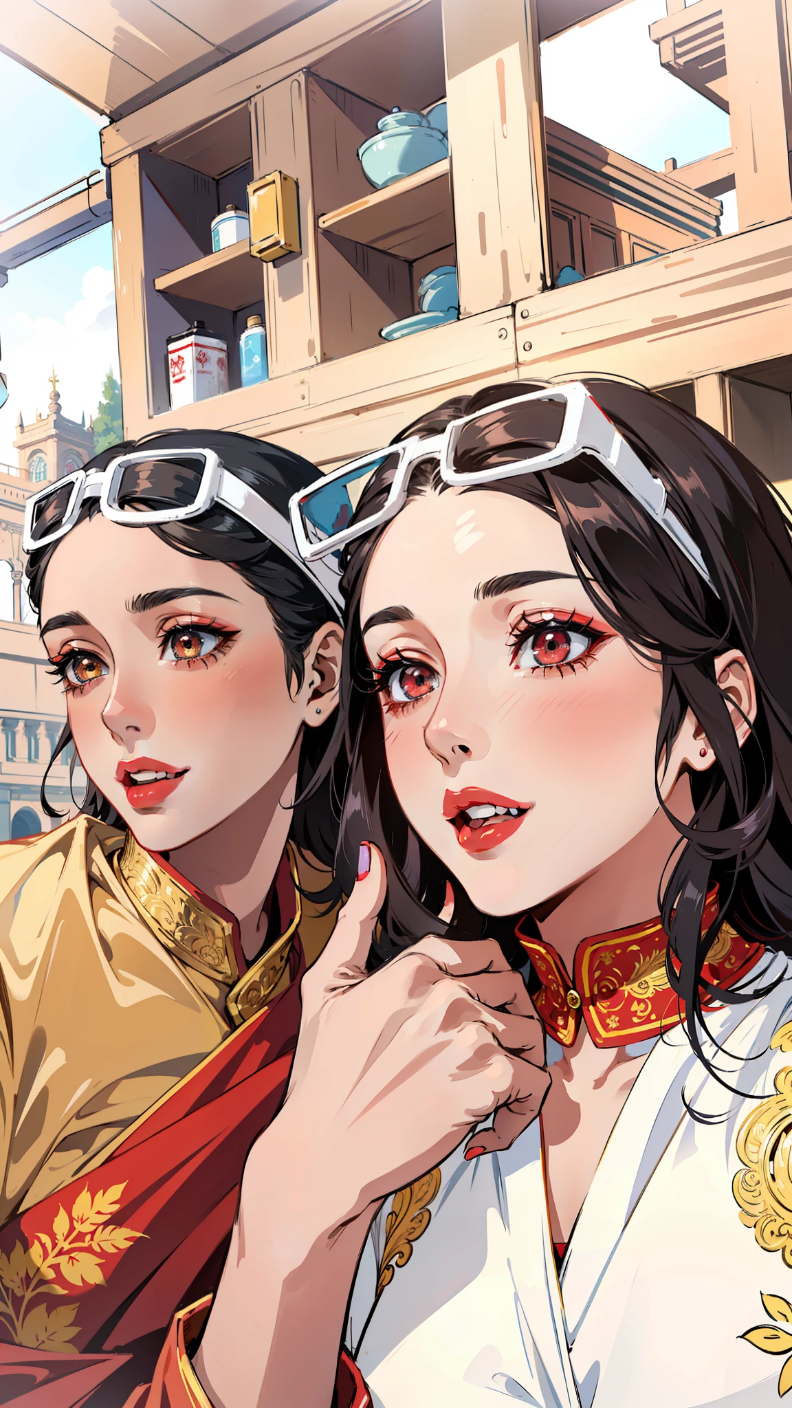 (masterpiece),(best quality:1.0), (ultra highres:1.0), detailed illustration, 8k, anime, 1girl, beautiful anime girl, wearing a white and red saree, beautiful saree, intricate details, black eyes, detailed eyes, looking at me, black hair, detailed hair detailed, highlights on hair, smiling, matte red lipstick, red lips, anime style, best quality, detailed