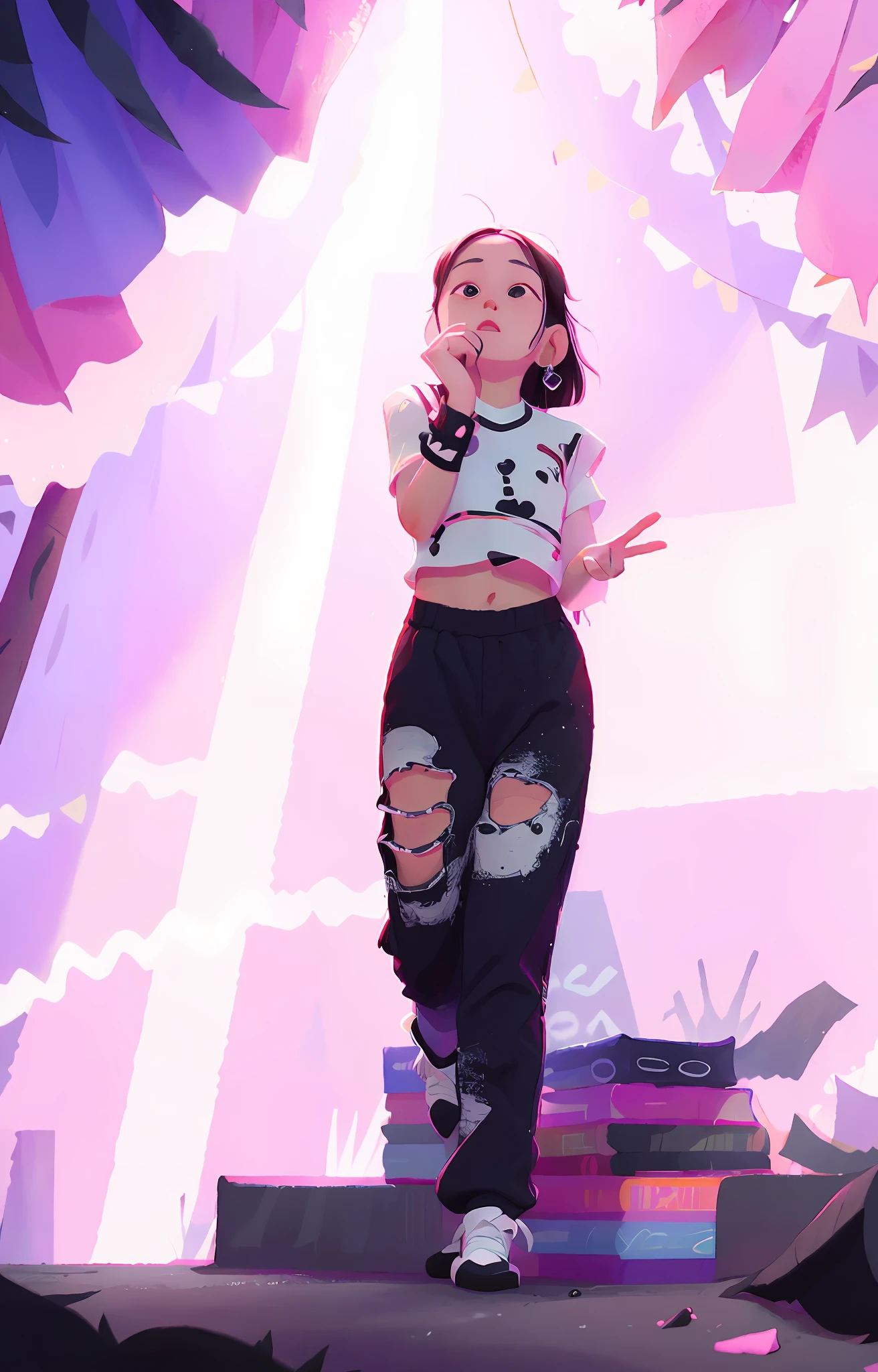 araffe woman in a black and white top and black pants on stage, roseanne park of blackpink, sun yunjoo, jia, jisoo from blackpink, jisoo of blackpink, jossi of blackpink, full body xianxia, cl, cai xukun, sha xi, kda, ava max, jinyoung shin, lalisa manoban of blackpink