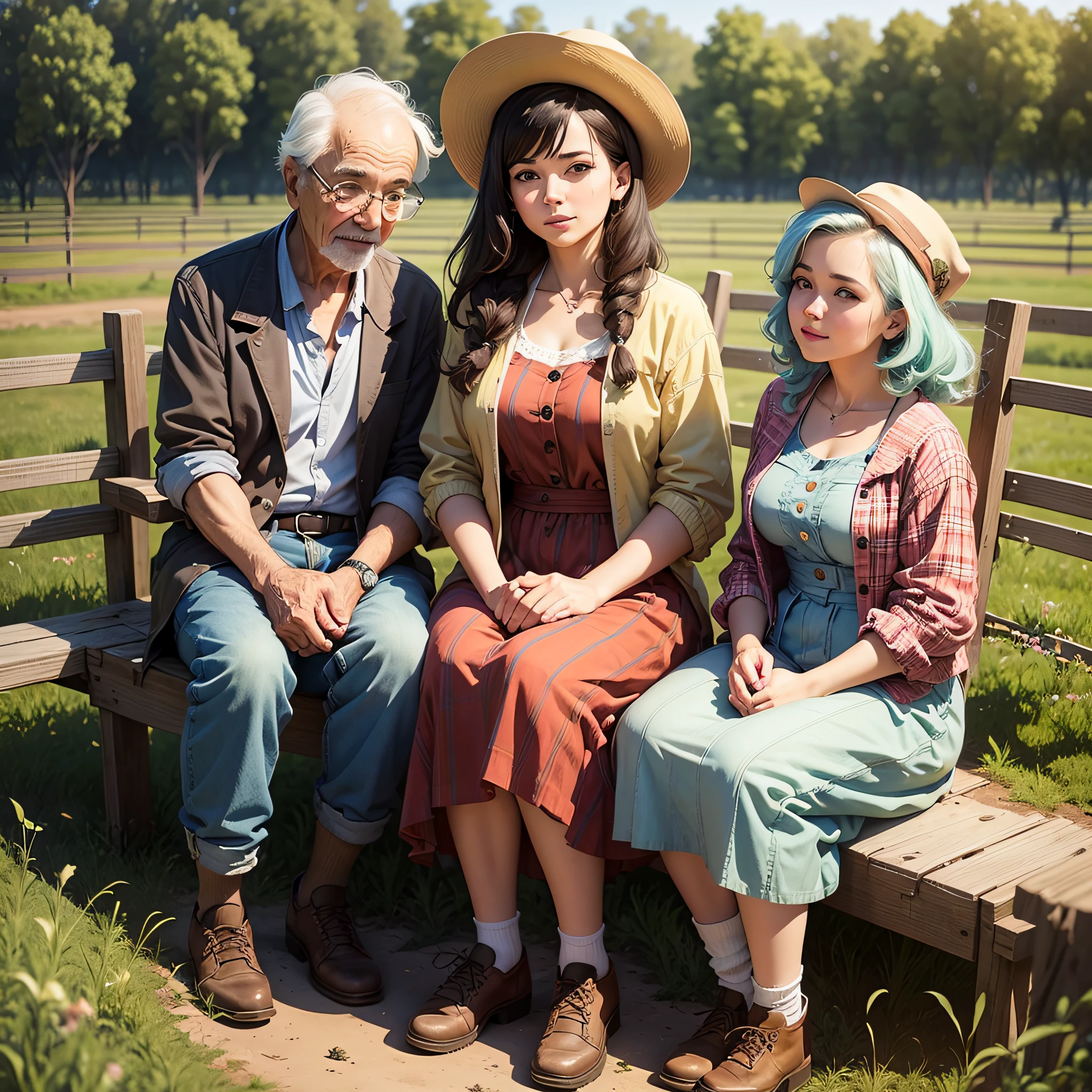 a young woman with her grandparents on a farm --auto --s2