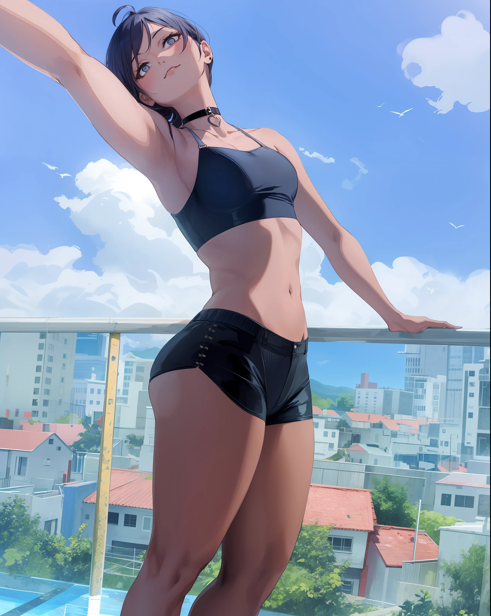 Woman, looking at the viewer, big thighs, big ass, choker, goth