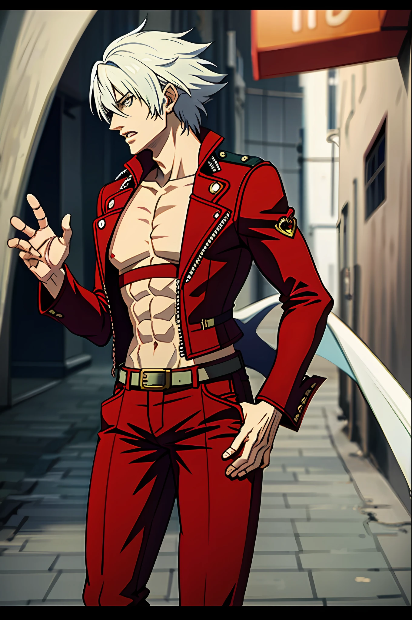 Dante from Devil May Cry, in the style of JoJo anime, anime art, 8k